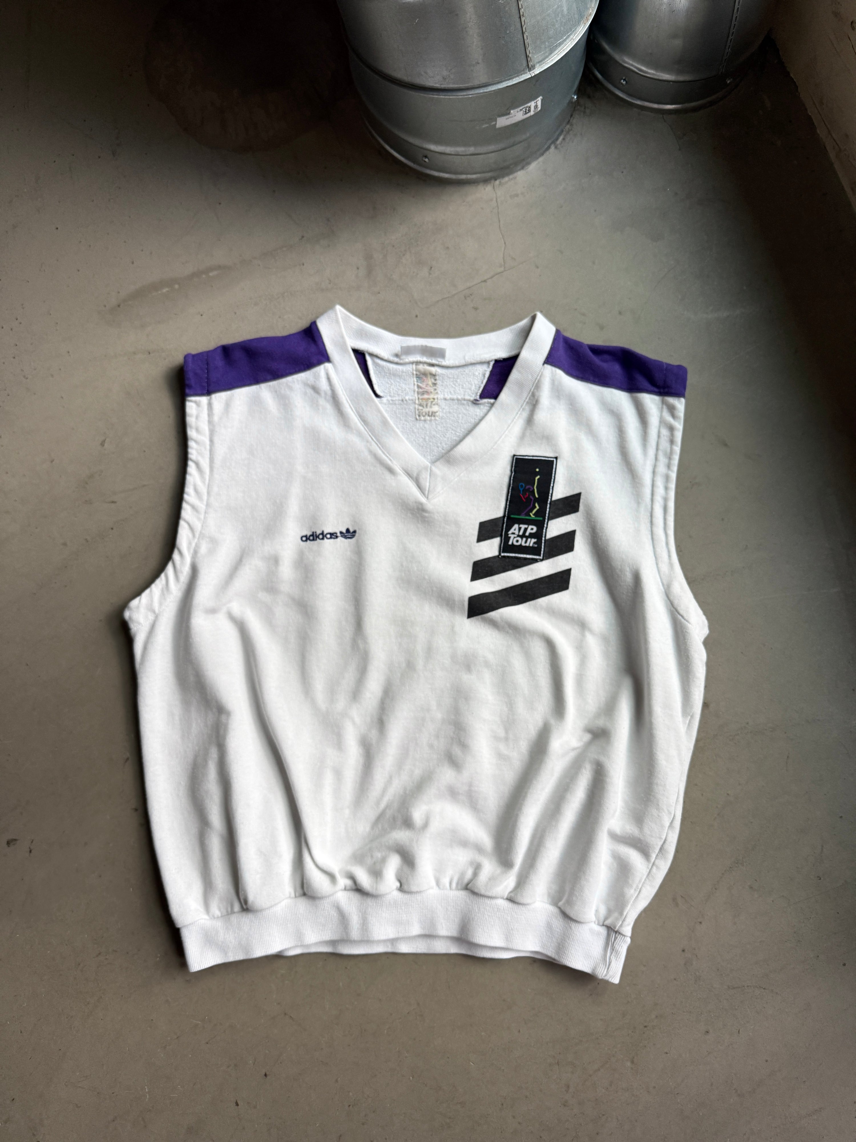 Vintage 1990s Adidas ATP Tour Sweater Vest White - XL