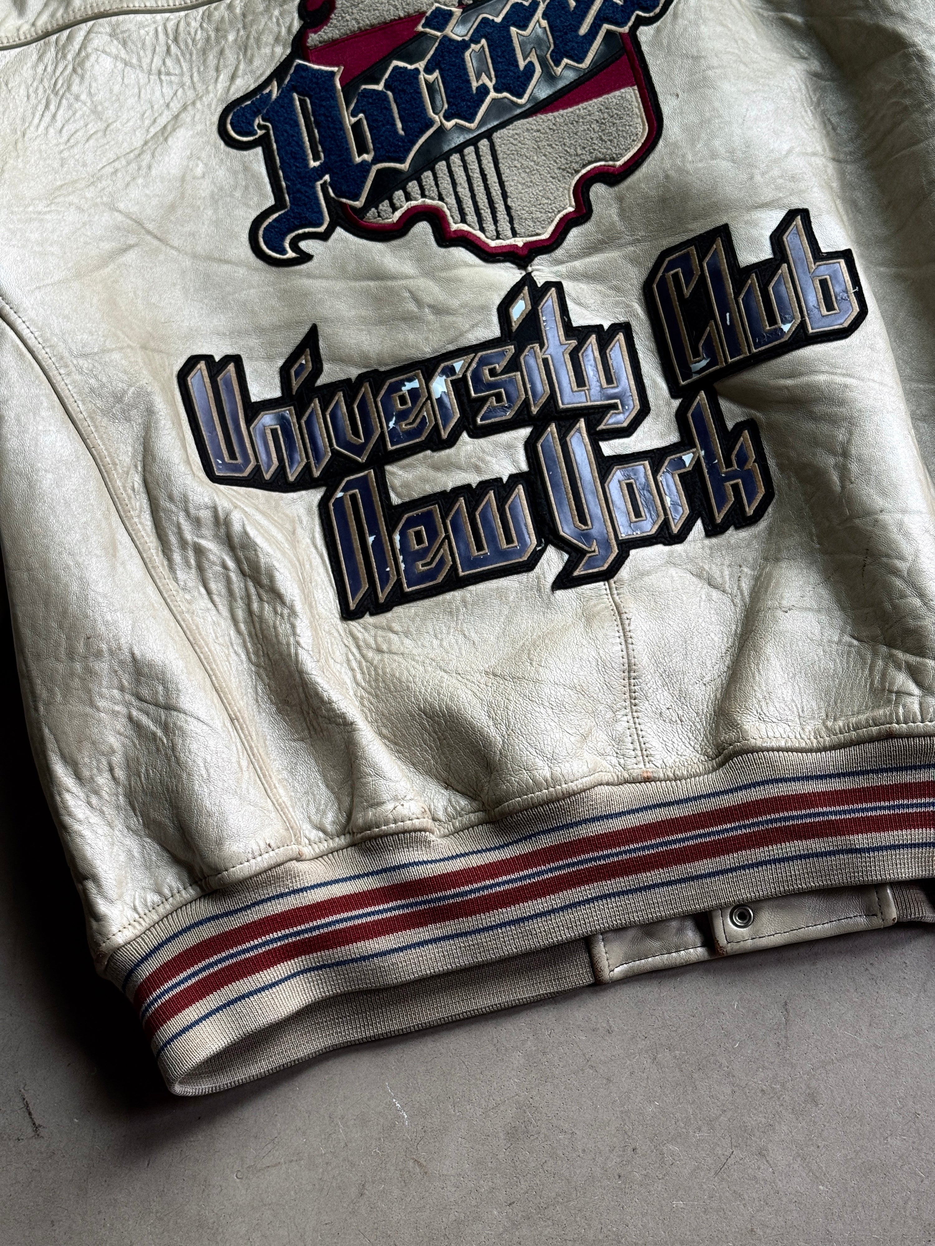 Vintage Avirex "University Club New York" Varsity Leather Jacket Cream - XXL