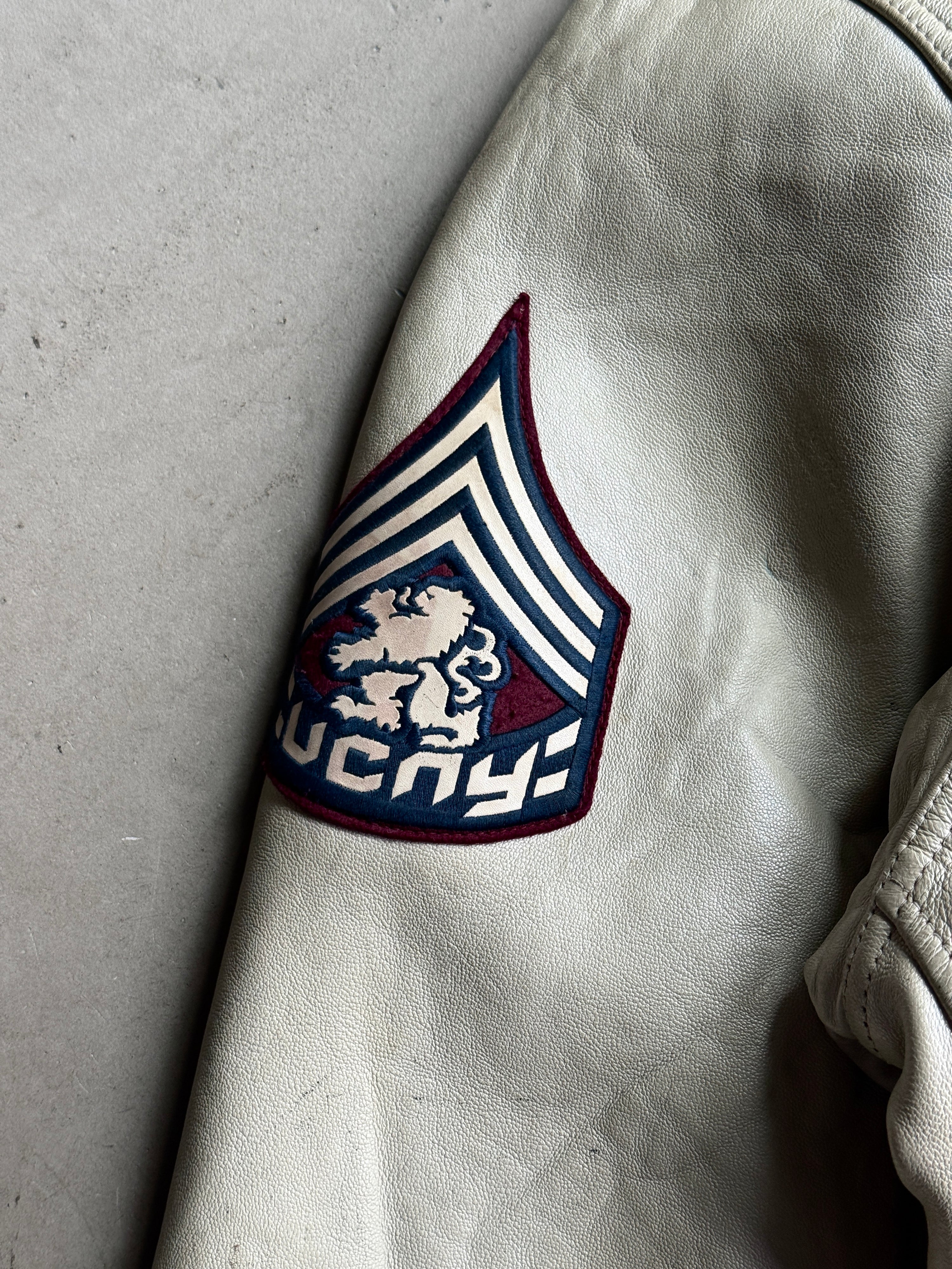 Vintage Avirex "University Club New York" Varsity Leather Jacket Cream - XXL