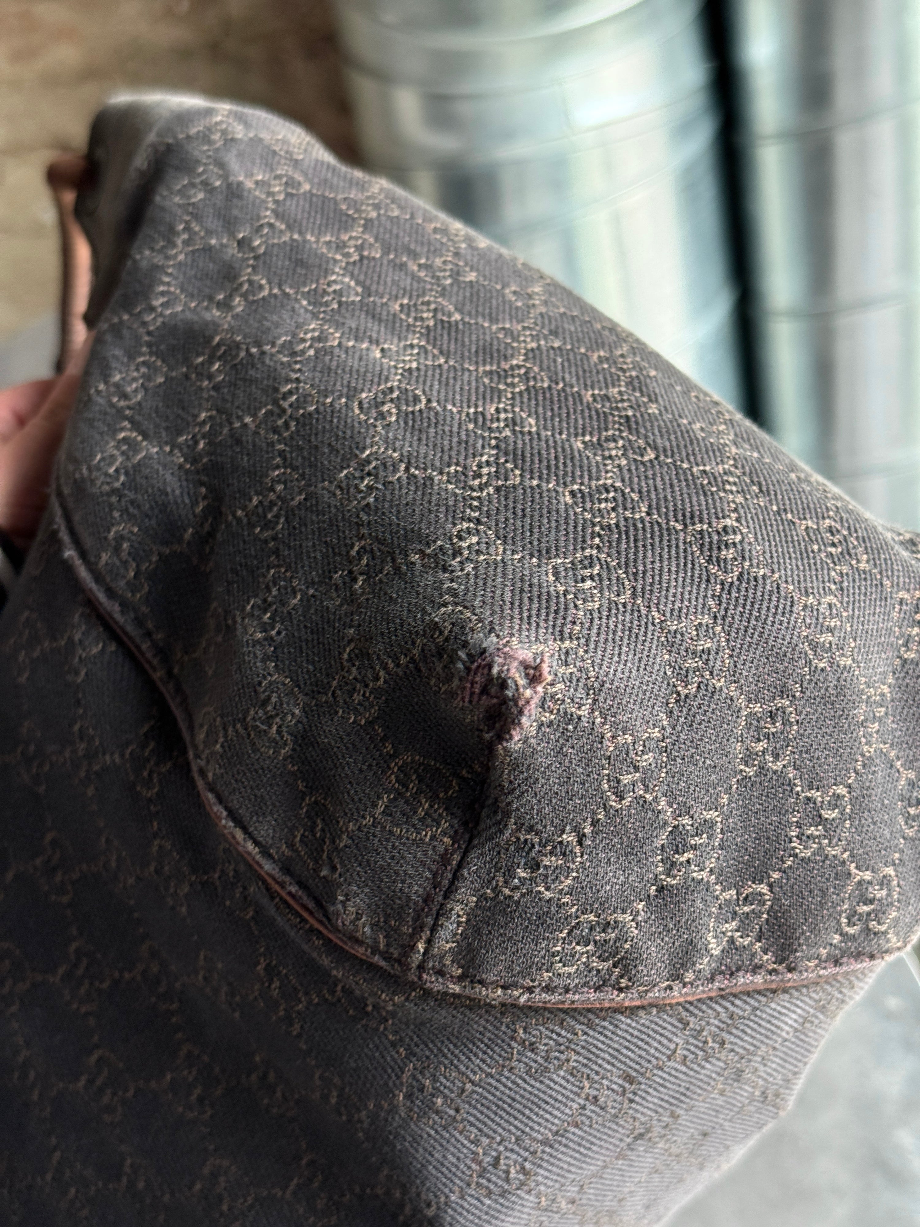 Vintage Gucci GG Cloth Hobo Bag Dark Brown