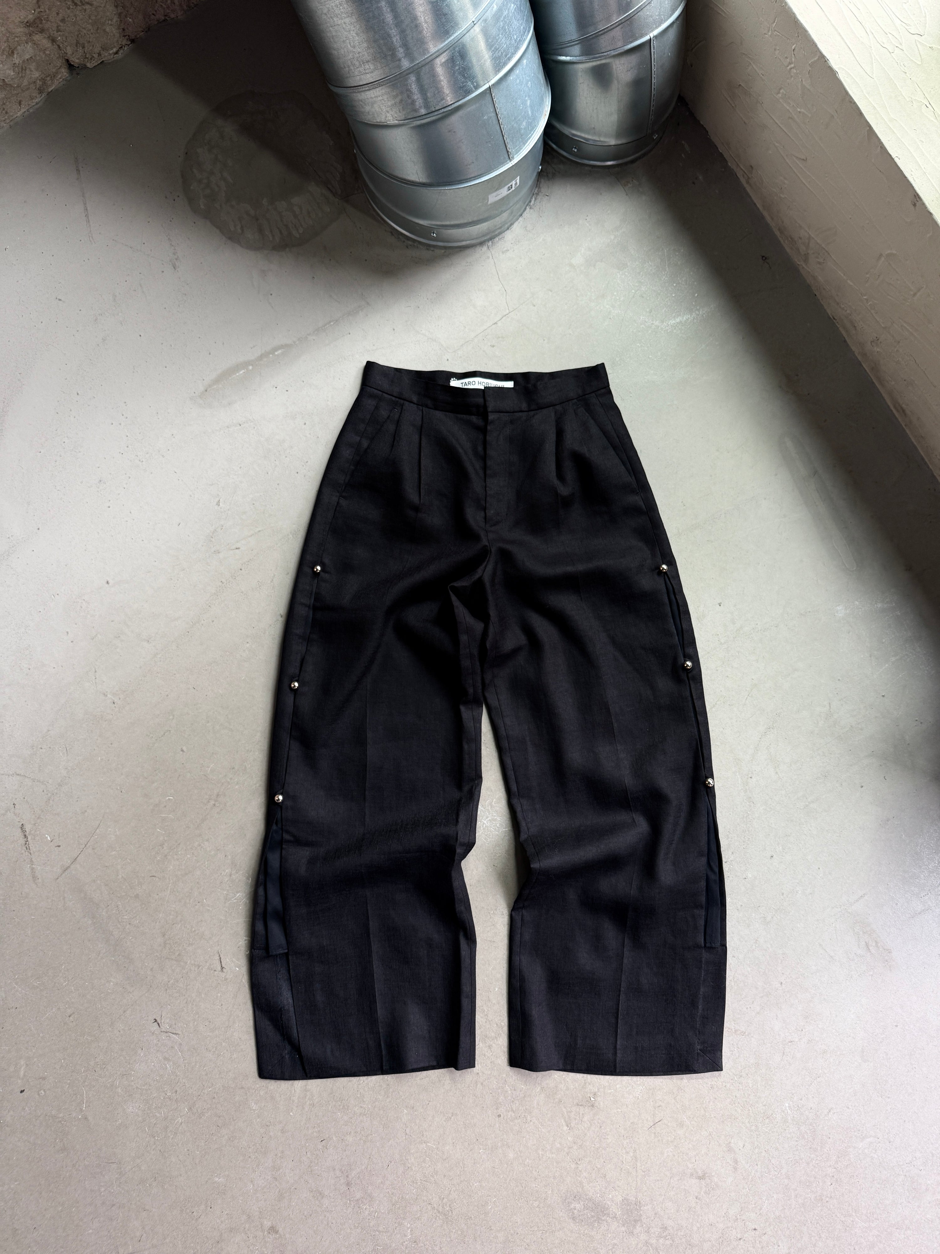 Wide Taro Horiuchi Dress Pants Black with Button Detail - W27 L27