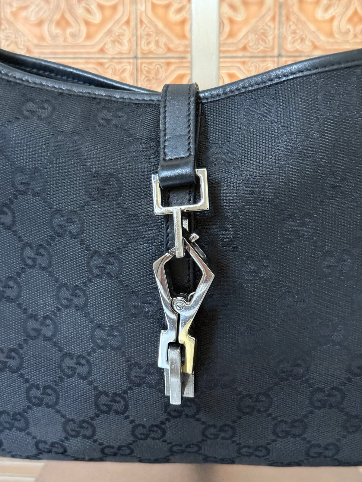 Vintage Gucci GG Canvas Monogram Black Jackie 1961 Hobo Bag