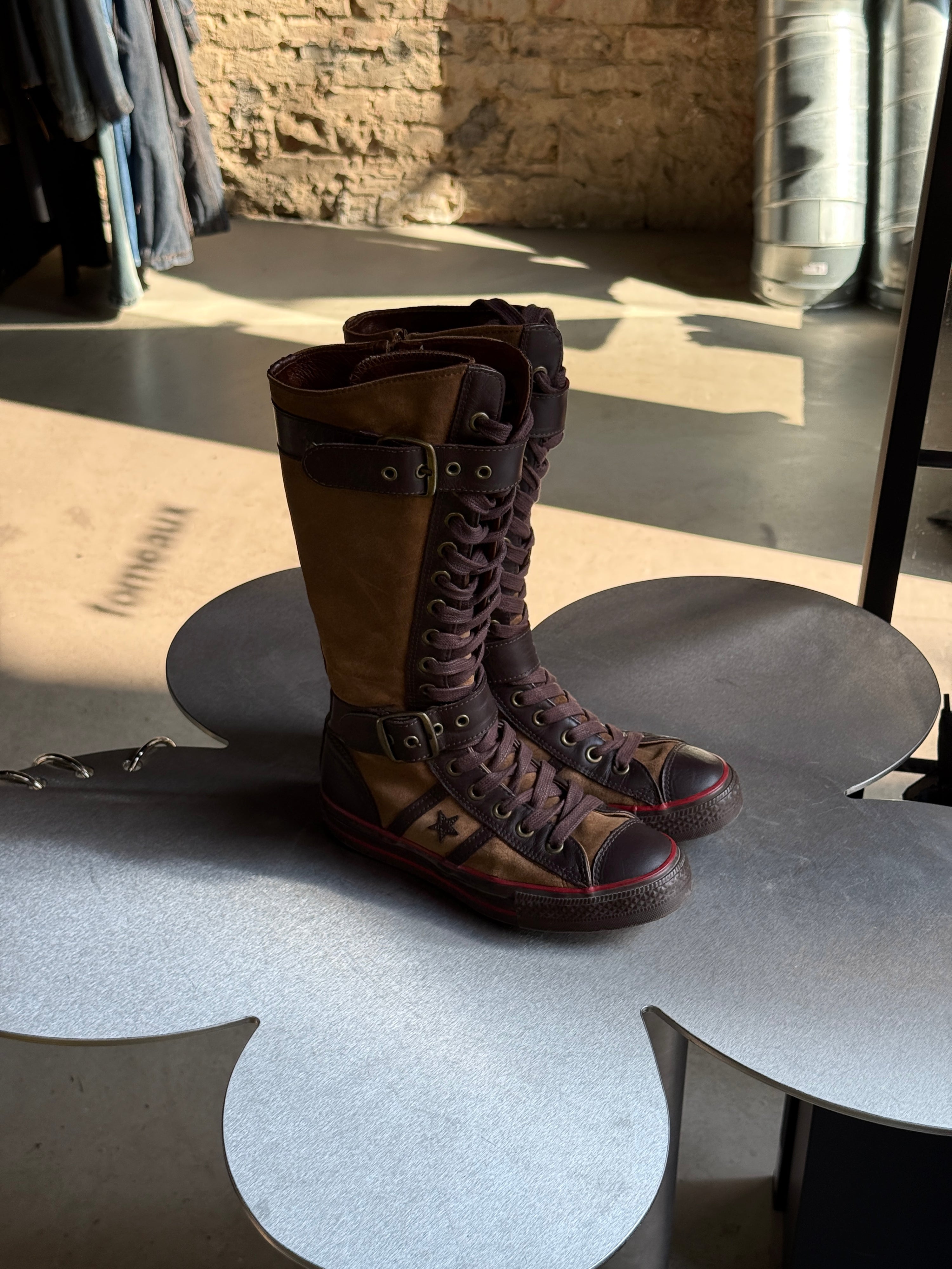 Vintage Converse Knee High Lace Up Buckle Boots Brown (with box) - EU 40