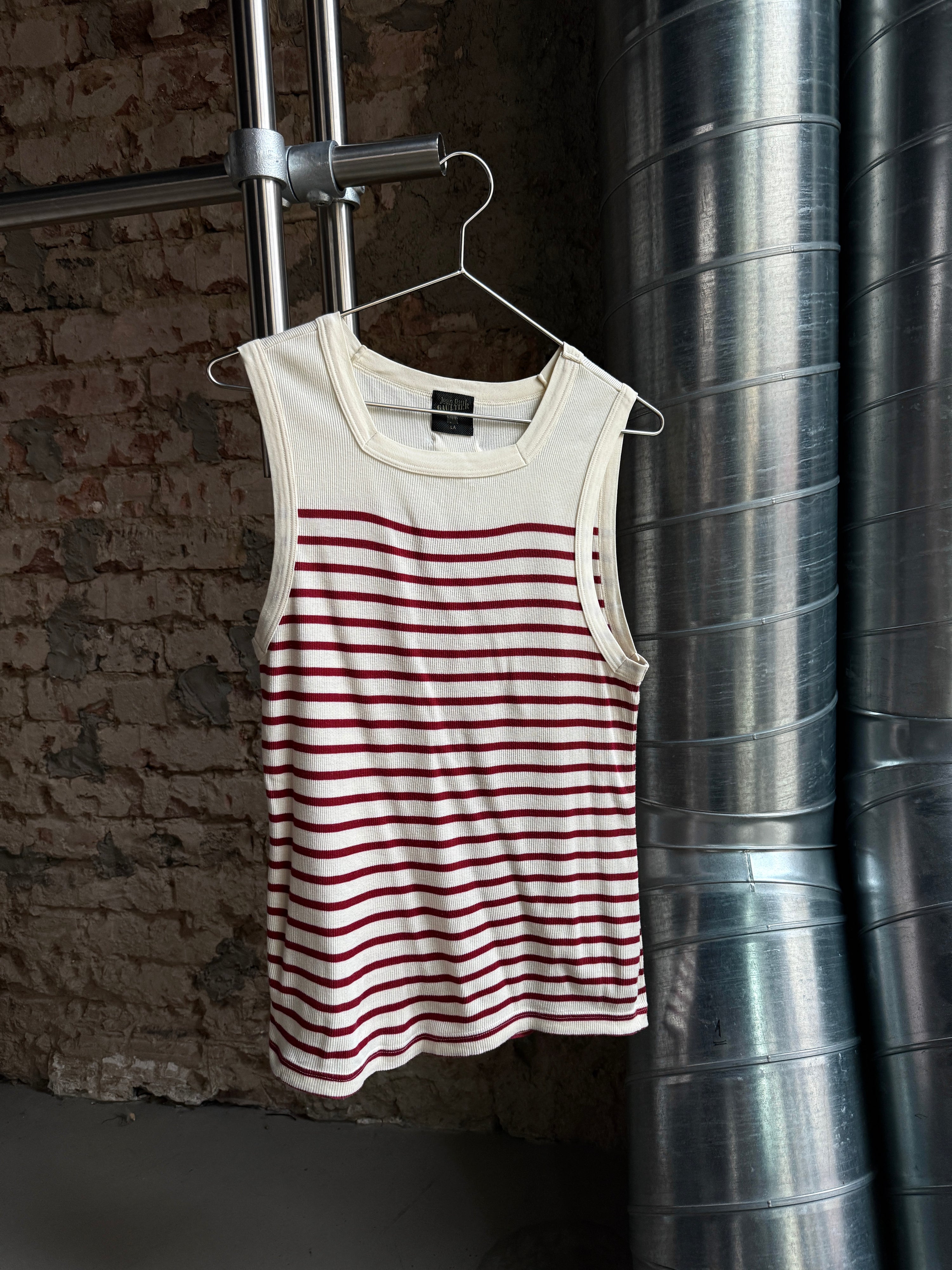 Vintage 1990s Jean Paul Gaultier Homme Striped Sailor Tank Top White/Red - S