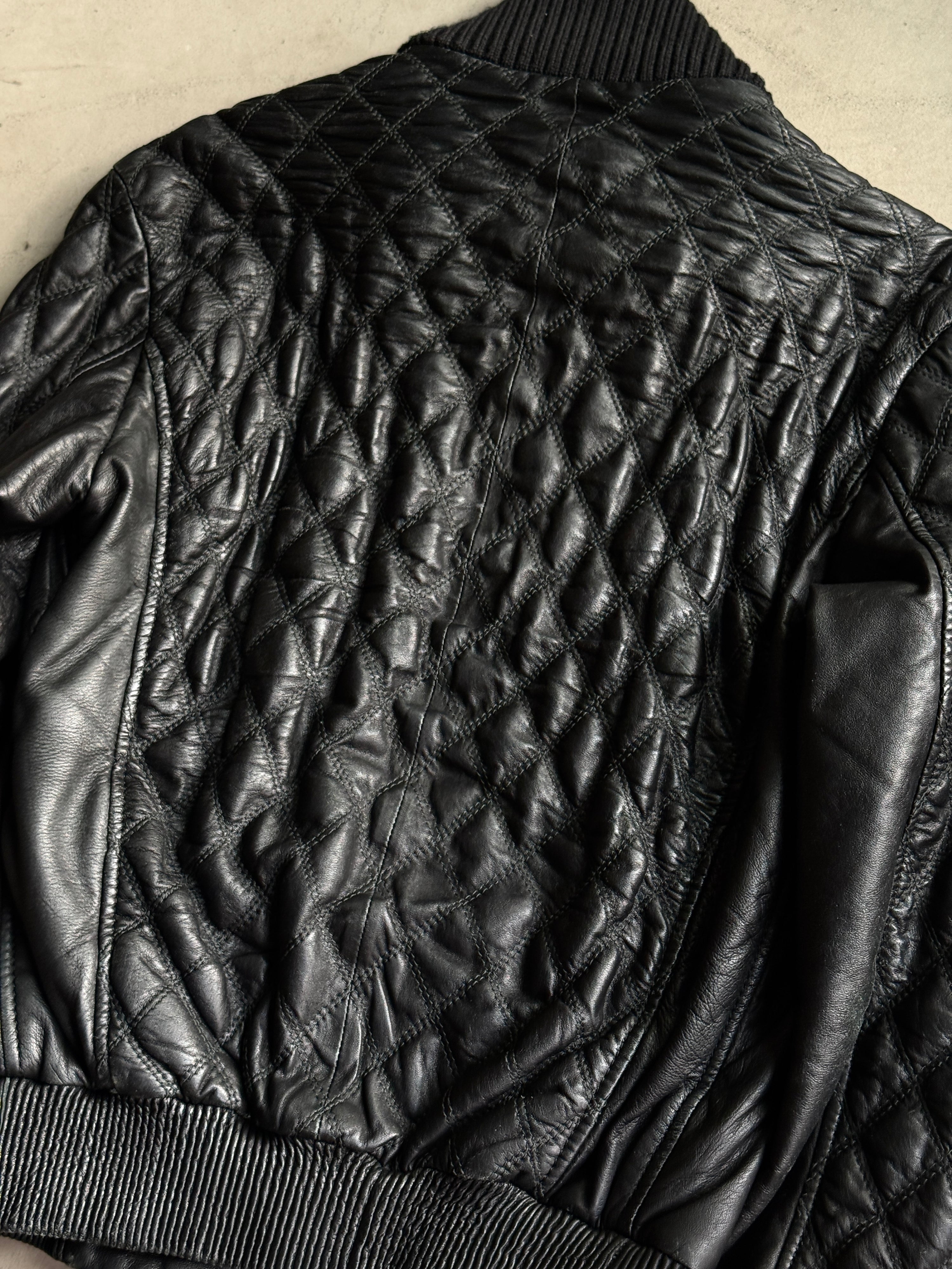 Vintage AW2004 Just Cavalli Cinched Diamond Quilted Leather Jacket Black - M
