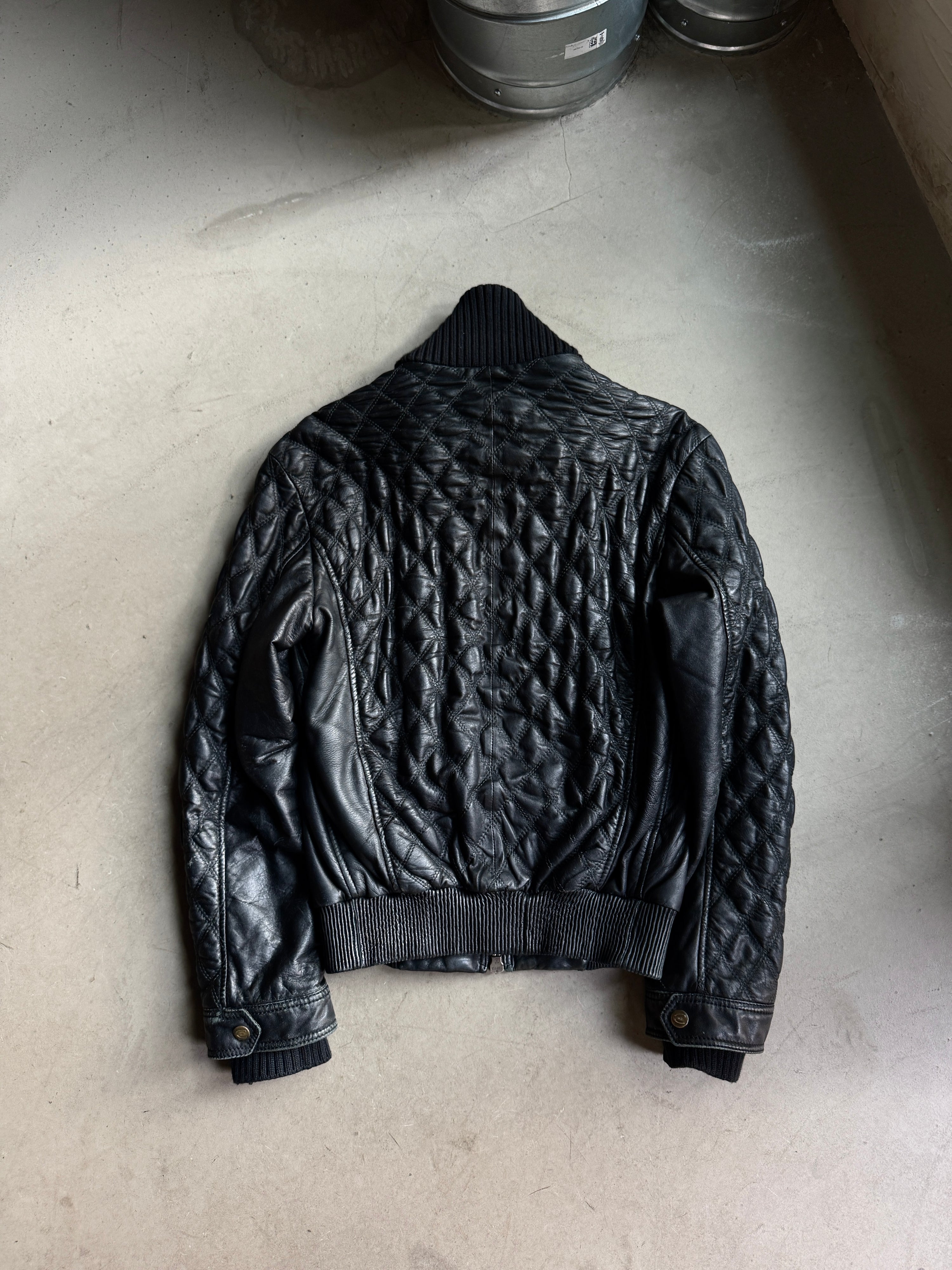 Vintage AW2004 Just Cavalli Cinched Diamond Quilted Leather Jacket Black - M