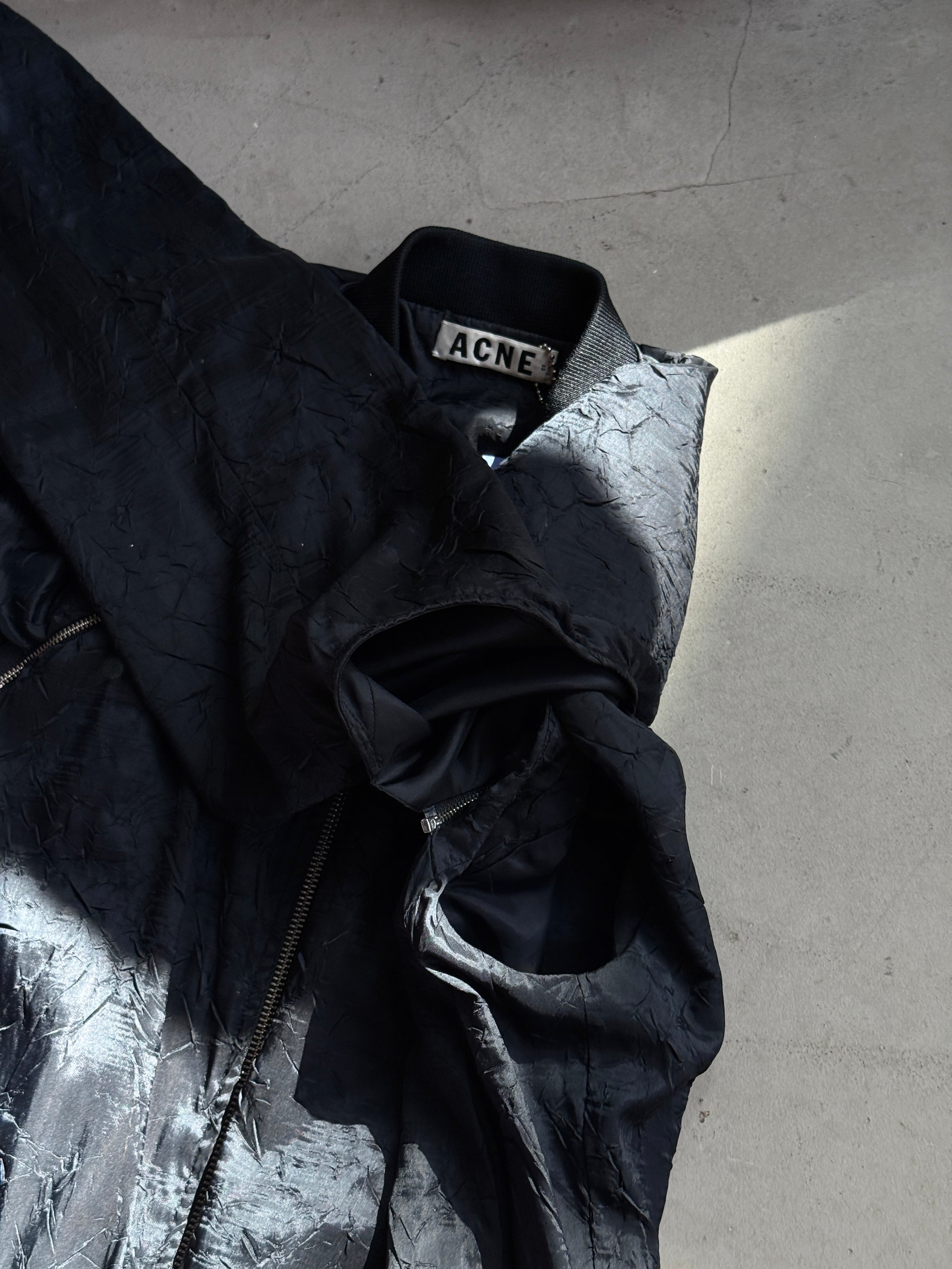 Acne Studios "Blanche Crinkle " Cropped Bomber Jacket Black - S
