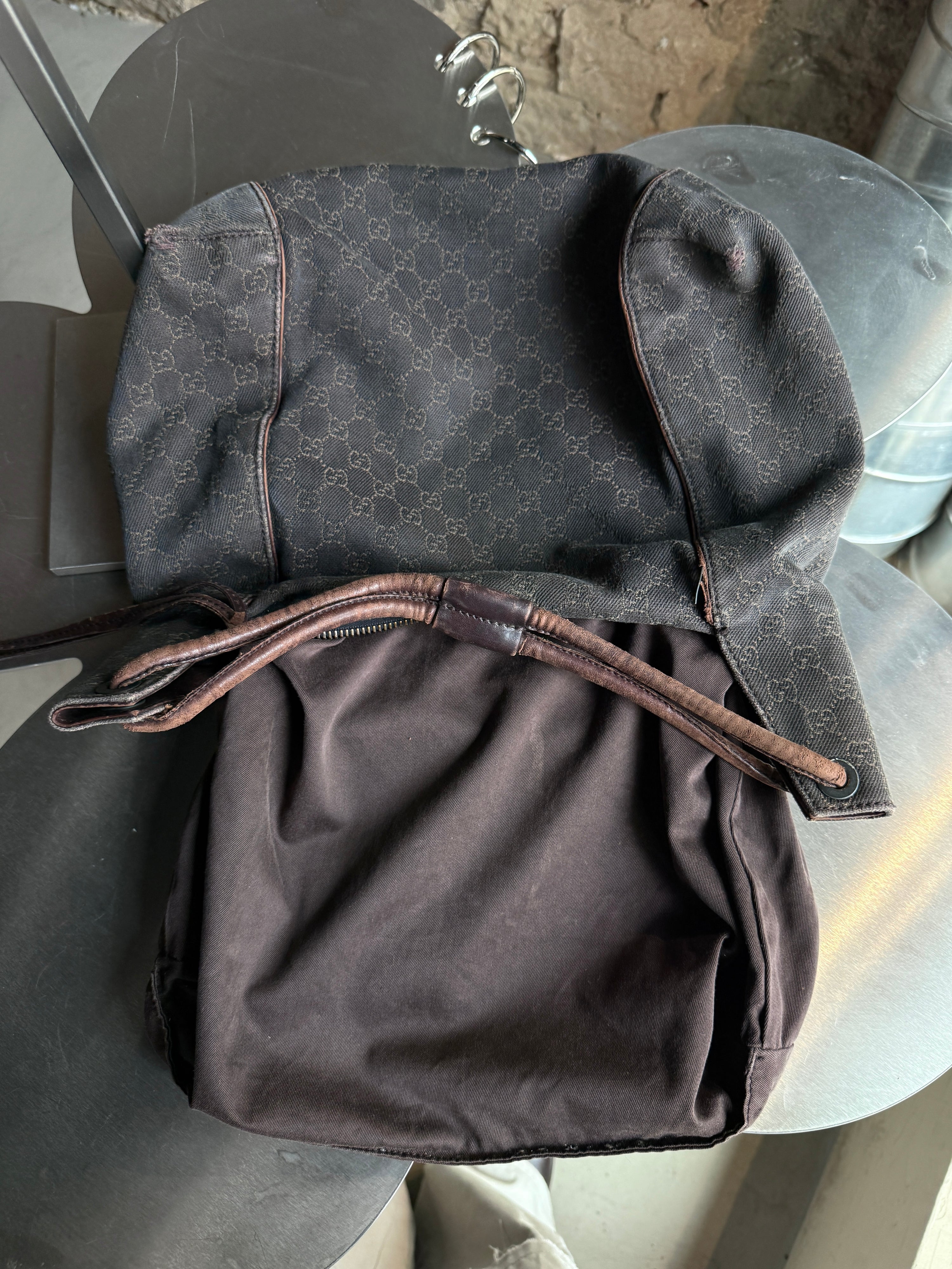 Vintage Gucci GG Cloth Hobo Bag Dark Brown