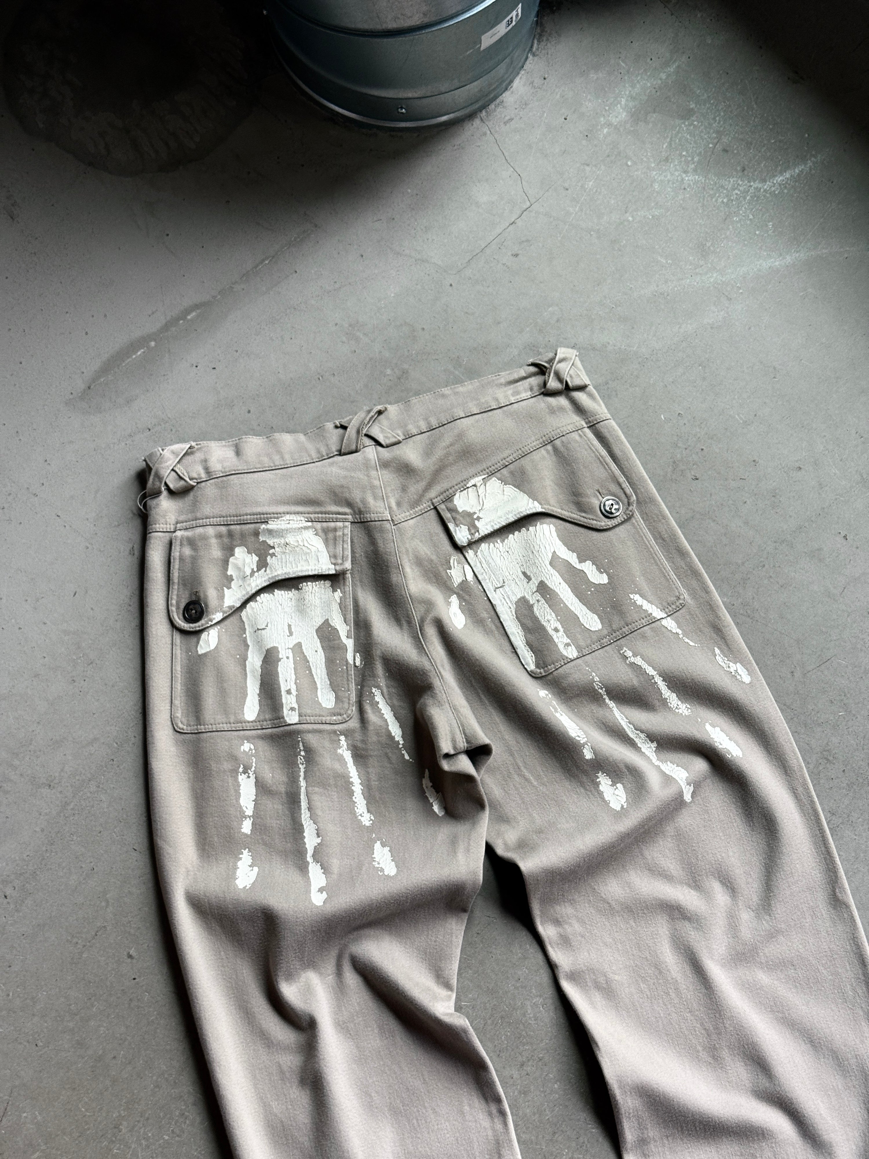 Vintage Hand Painted Pants Straight Leg Pants Beige