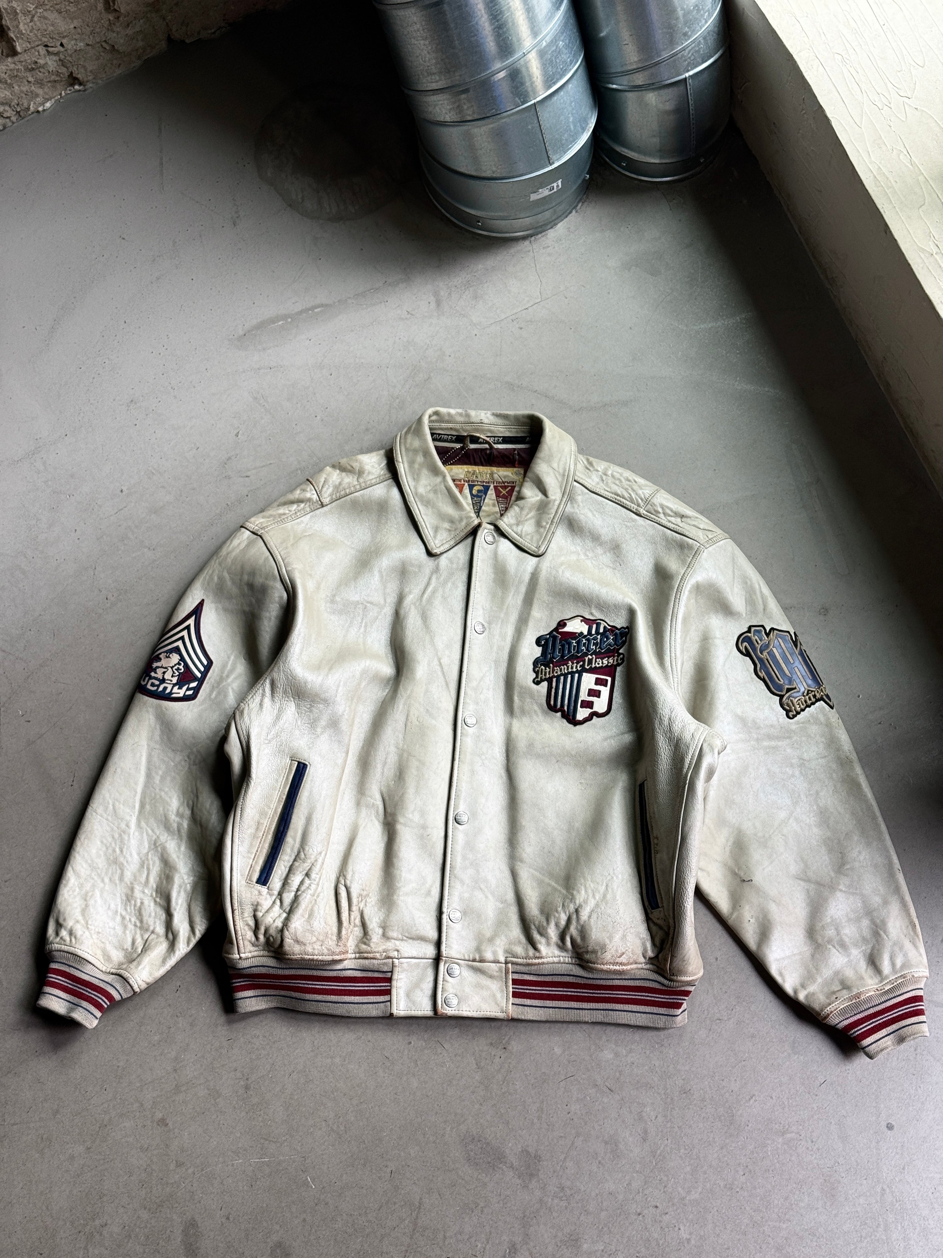 Vintage Avirex "University Club New York" Varsity Leather Jacket Cream - XXL