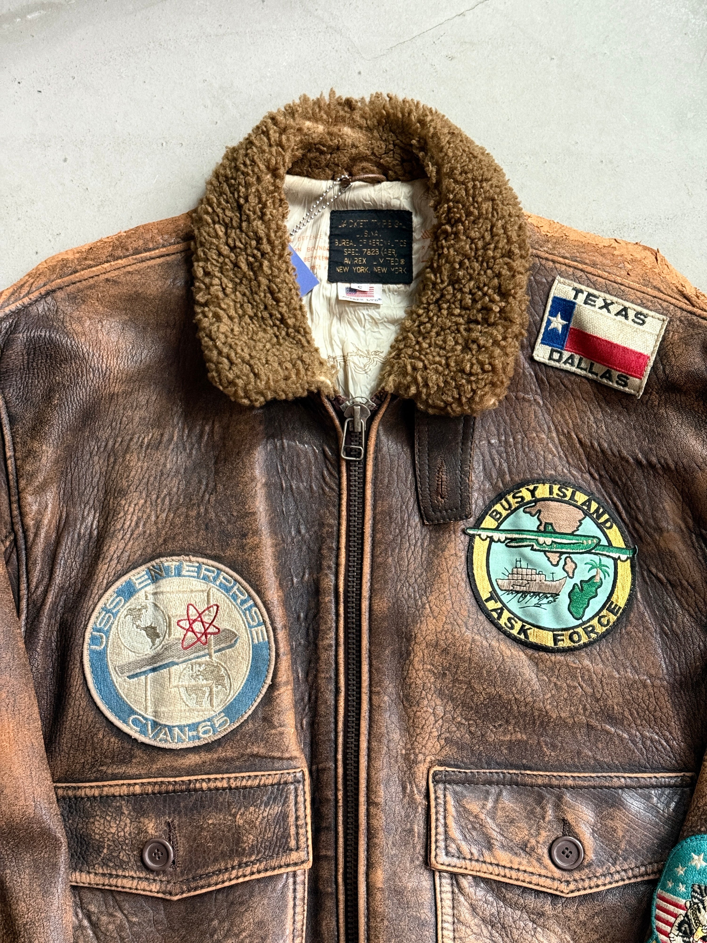 1980s Avirex G-1 Leather Flight Jacket Brown - M
