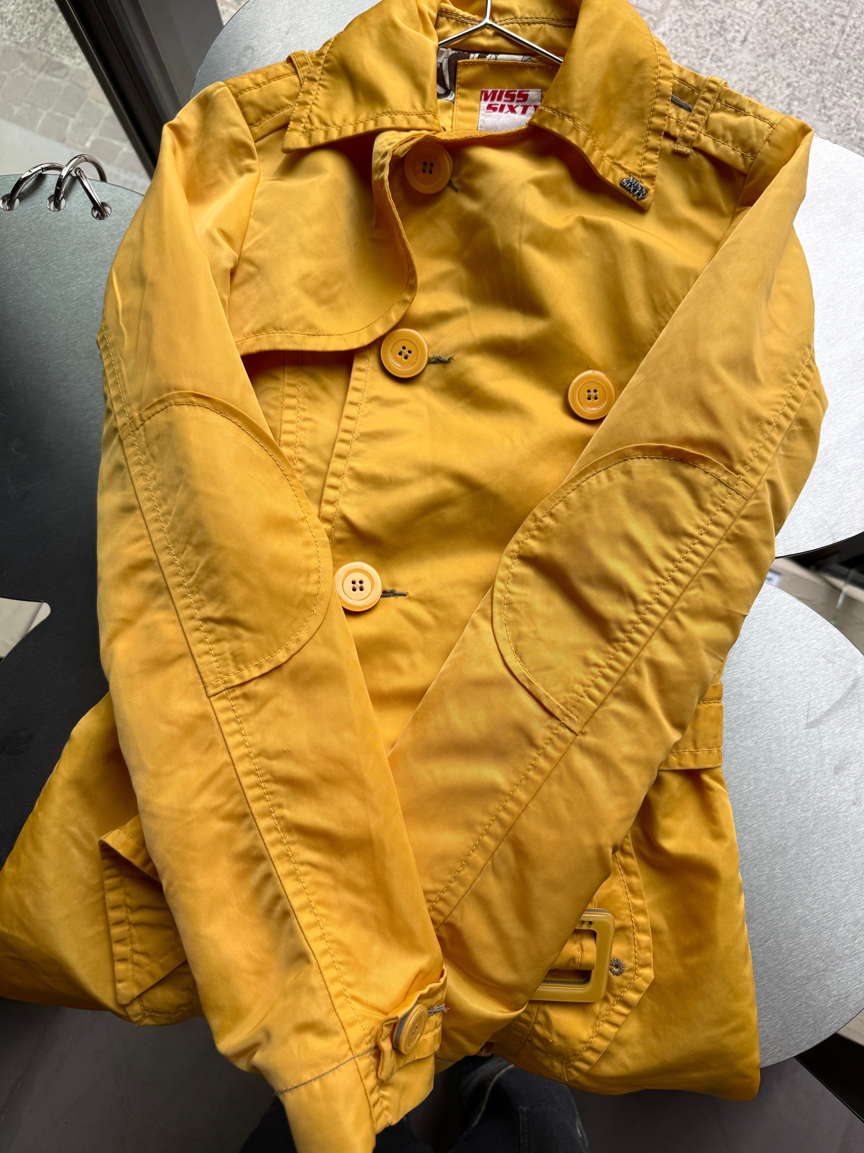 Vintage 2000s Miss Sixty Double Breasted Trench Coat Yellow - S