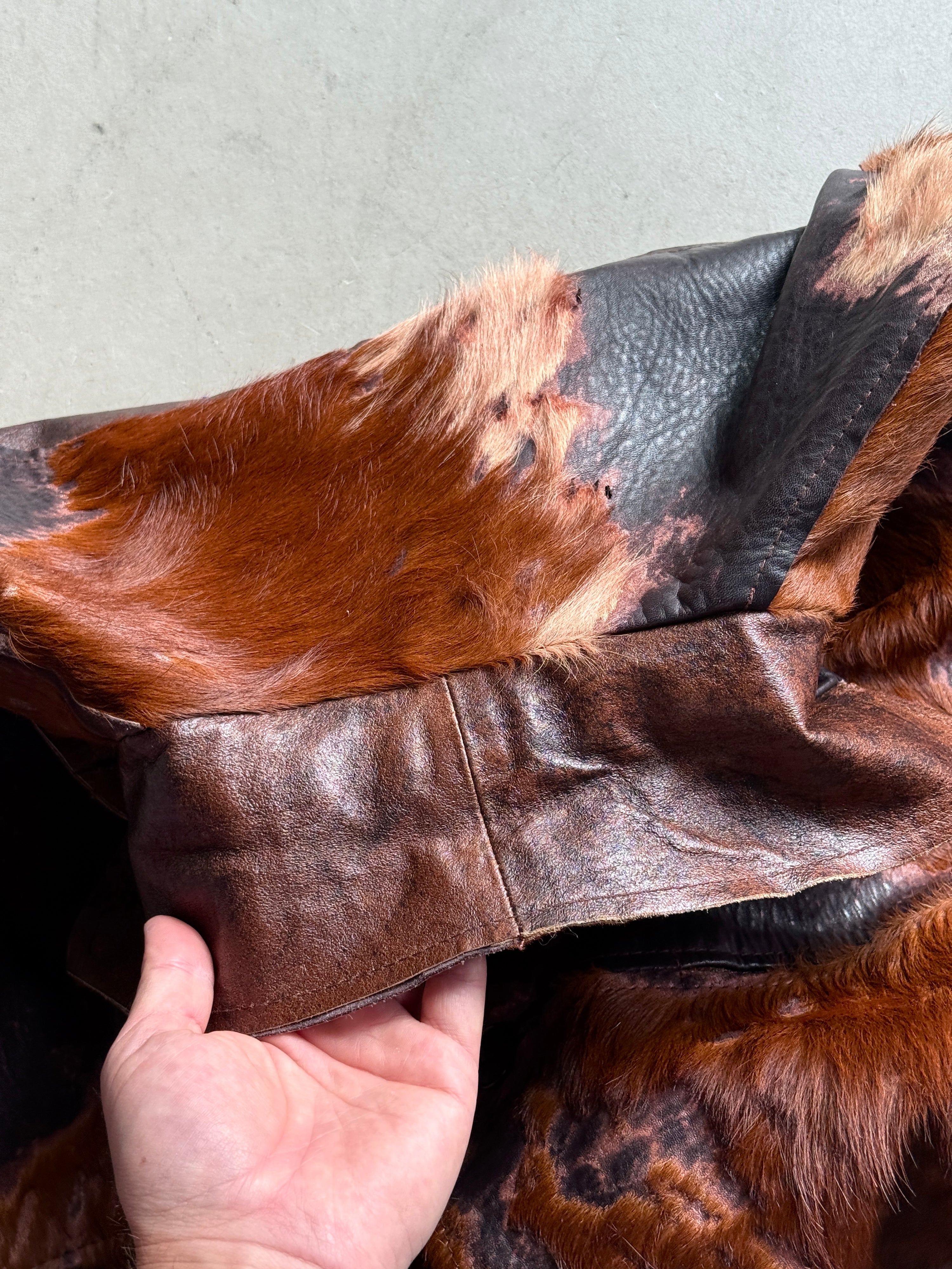 Vintage 2000s Imperial Cowhide Pony Hair Leather Coat Brown - M