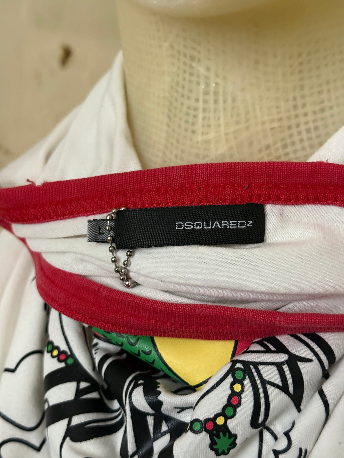 2000s Dsquared2 “Jammin”  White Rasta Ringer T-Shirt - M
