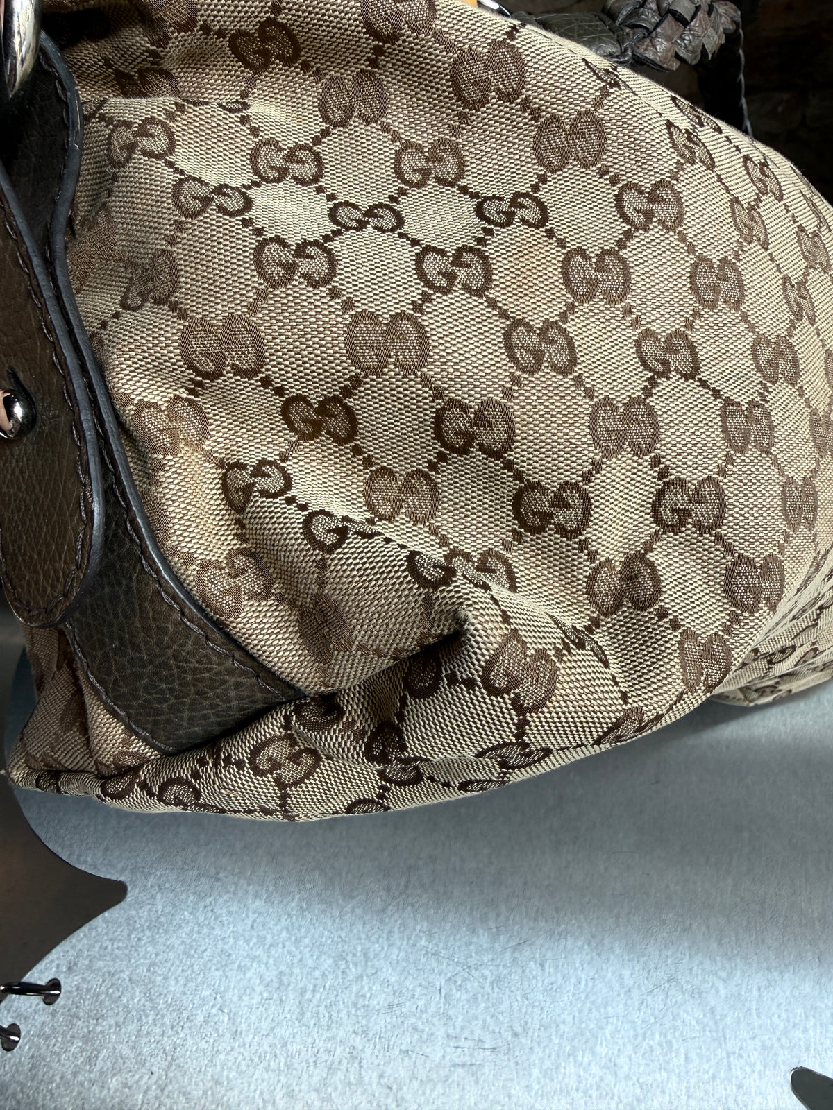Vintage Gucci GG Bamboo Bar Large Shoulder Bag (Khaki Braided Strap)