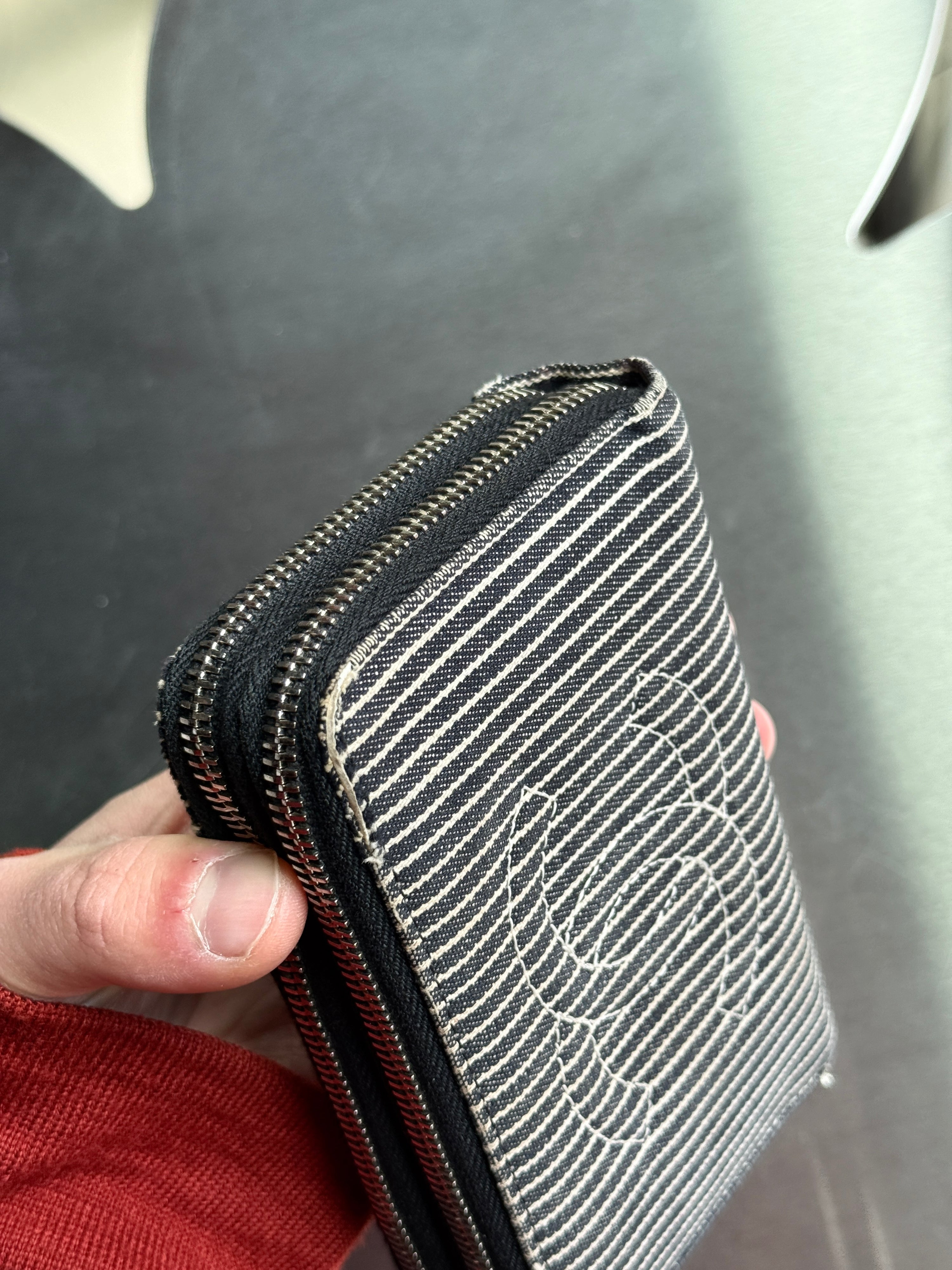 Chanel Double Zip Striped “Denim” Wallet White/Blue