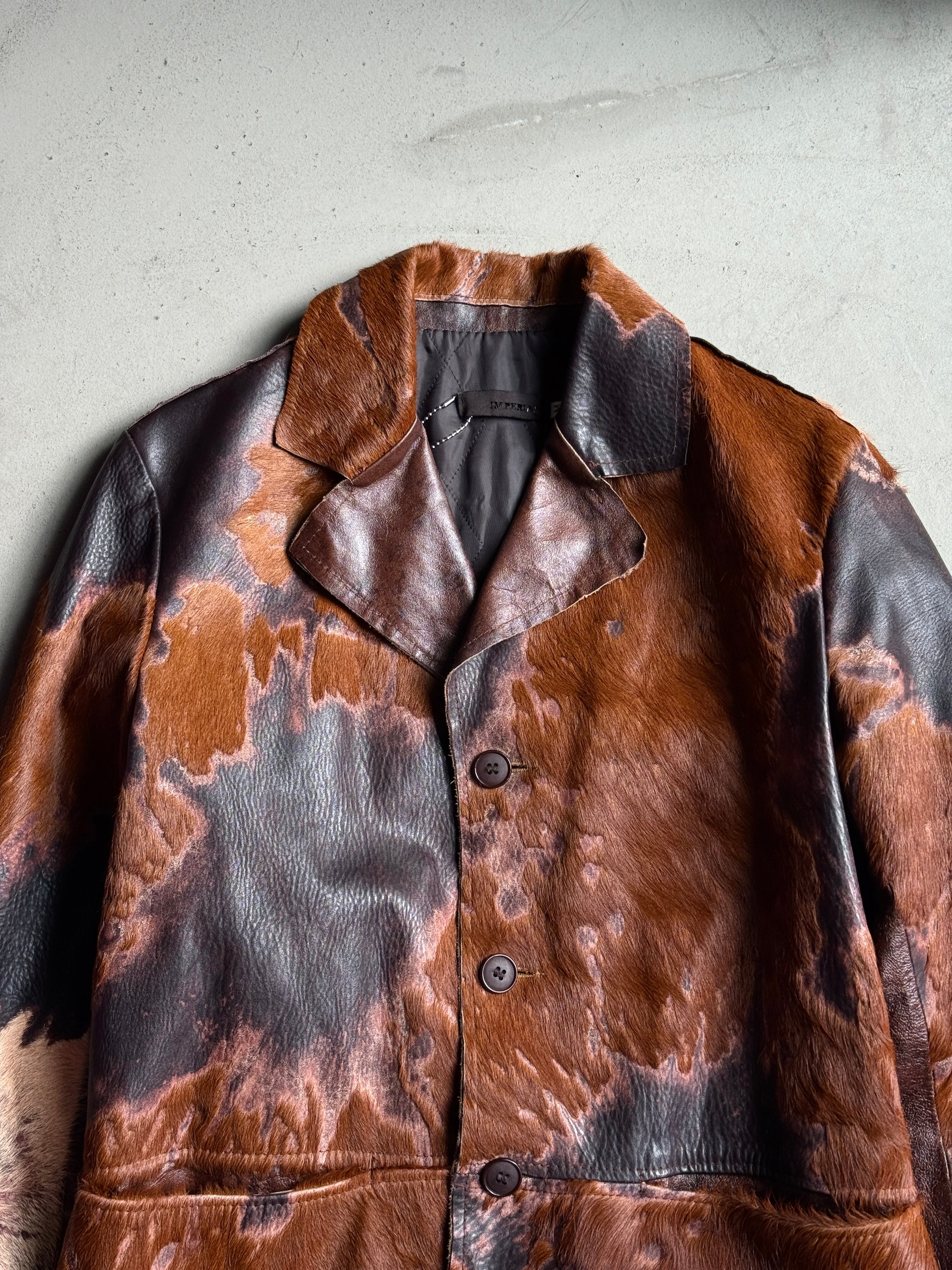 Vintage 2000s Imperial Cowhide Pony Hair Leather Coat Brown - M