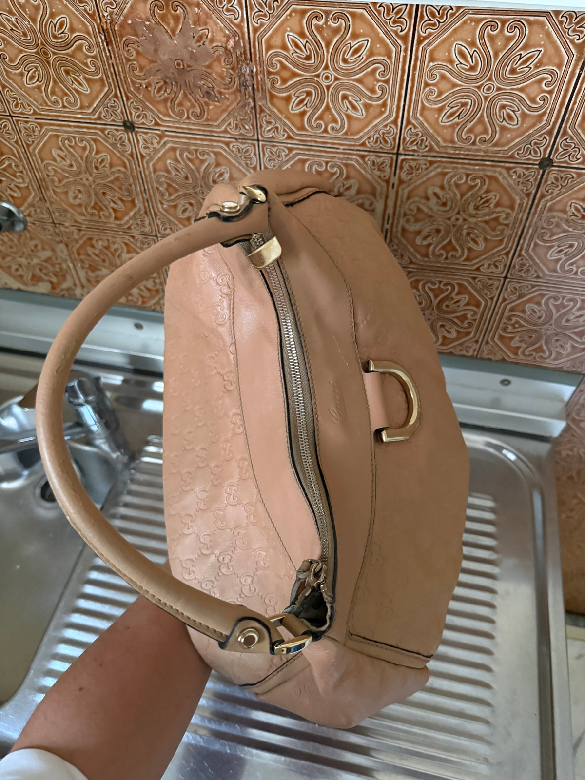 Gucci Guccissima Large Abbey D-Ring Tan Shoulder Bag