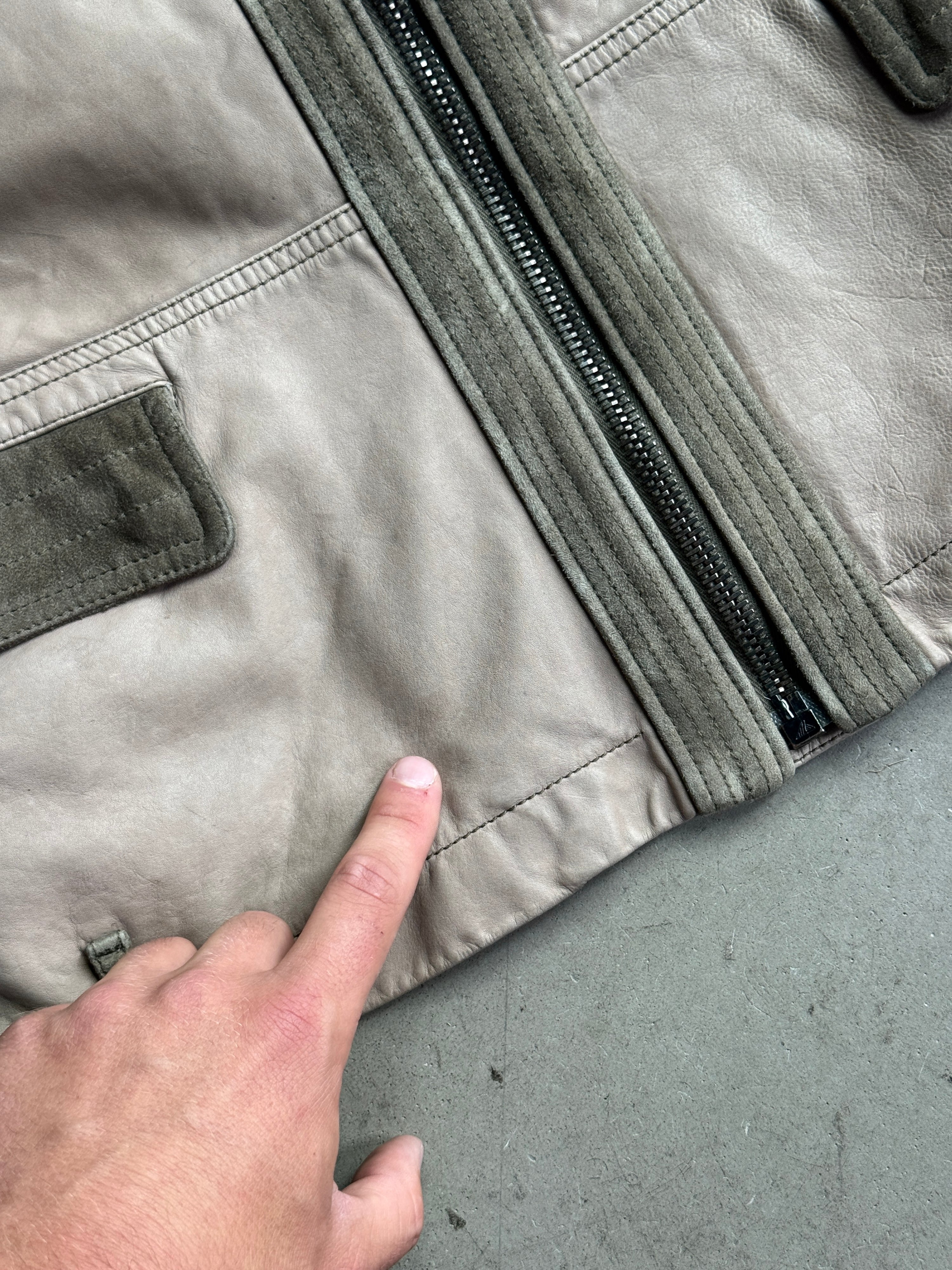 Vintage Kenzo Leather Biker Jacket Taupe / Khaki - L