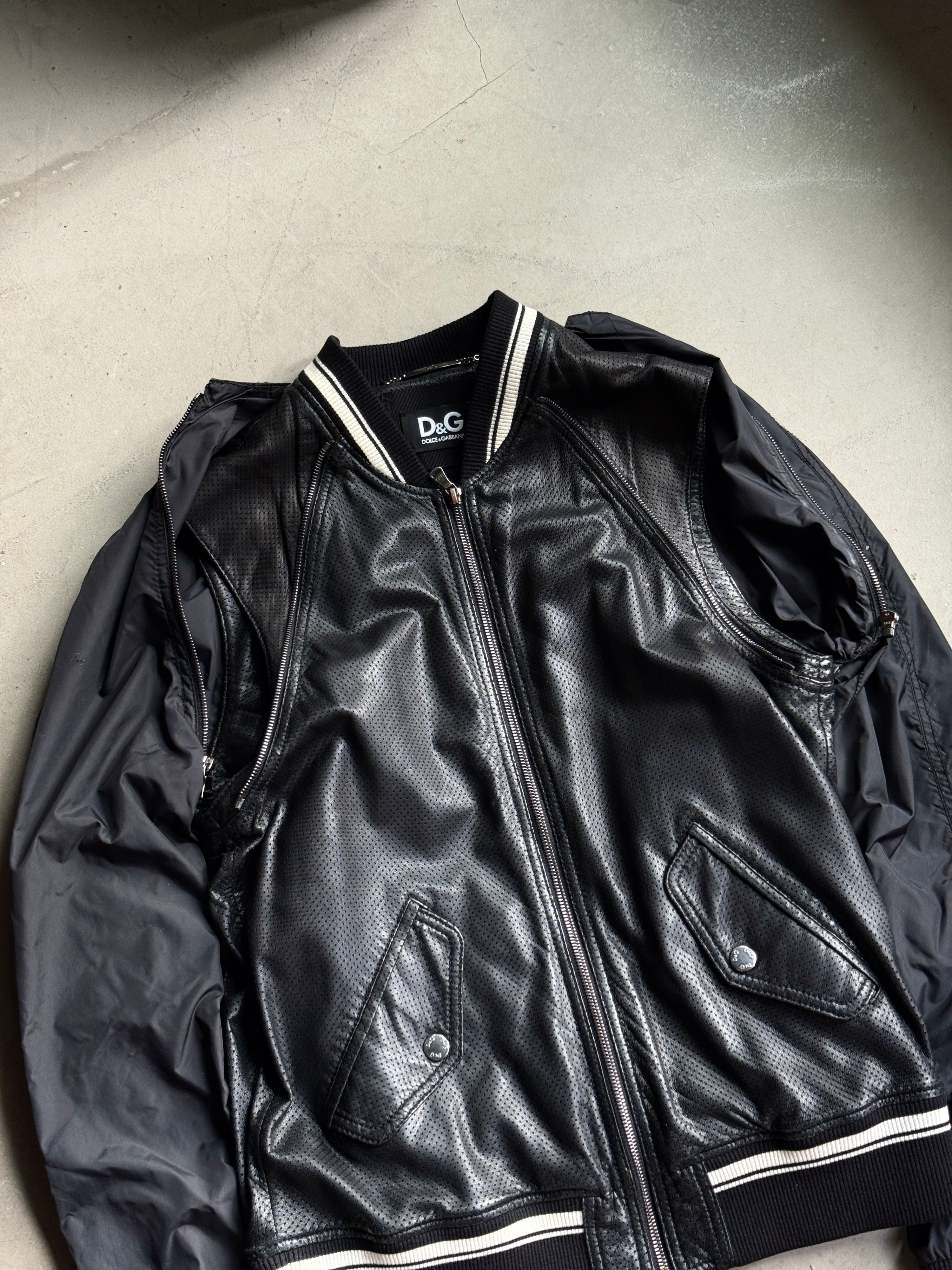 Vintage 2000s Dolce Gabbana “2 in 1” Leather Bomber Jacket Black - S