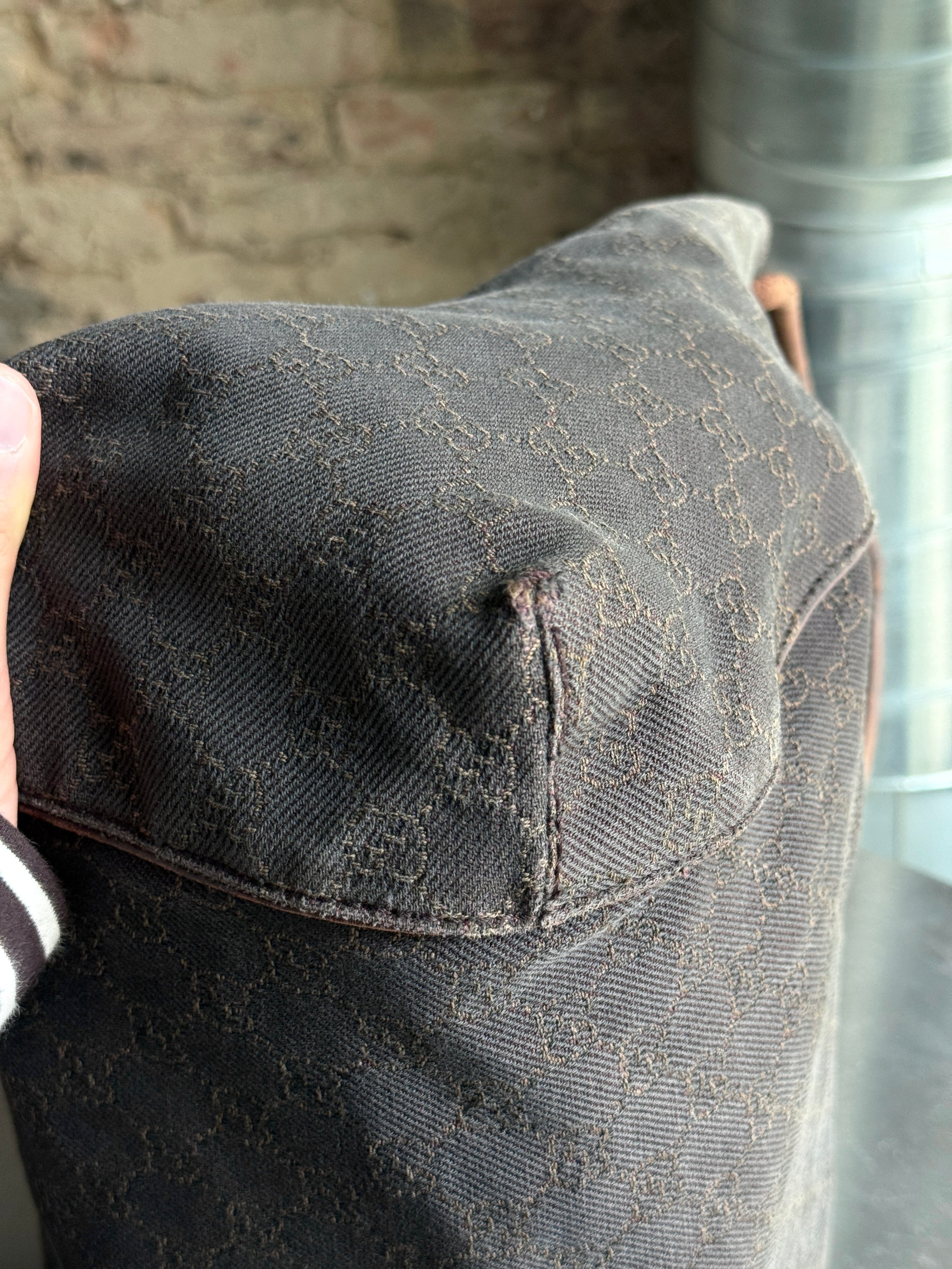 Vintage Gucci GG Cloth Hobo Bag Dark Brown