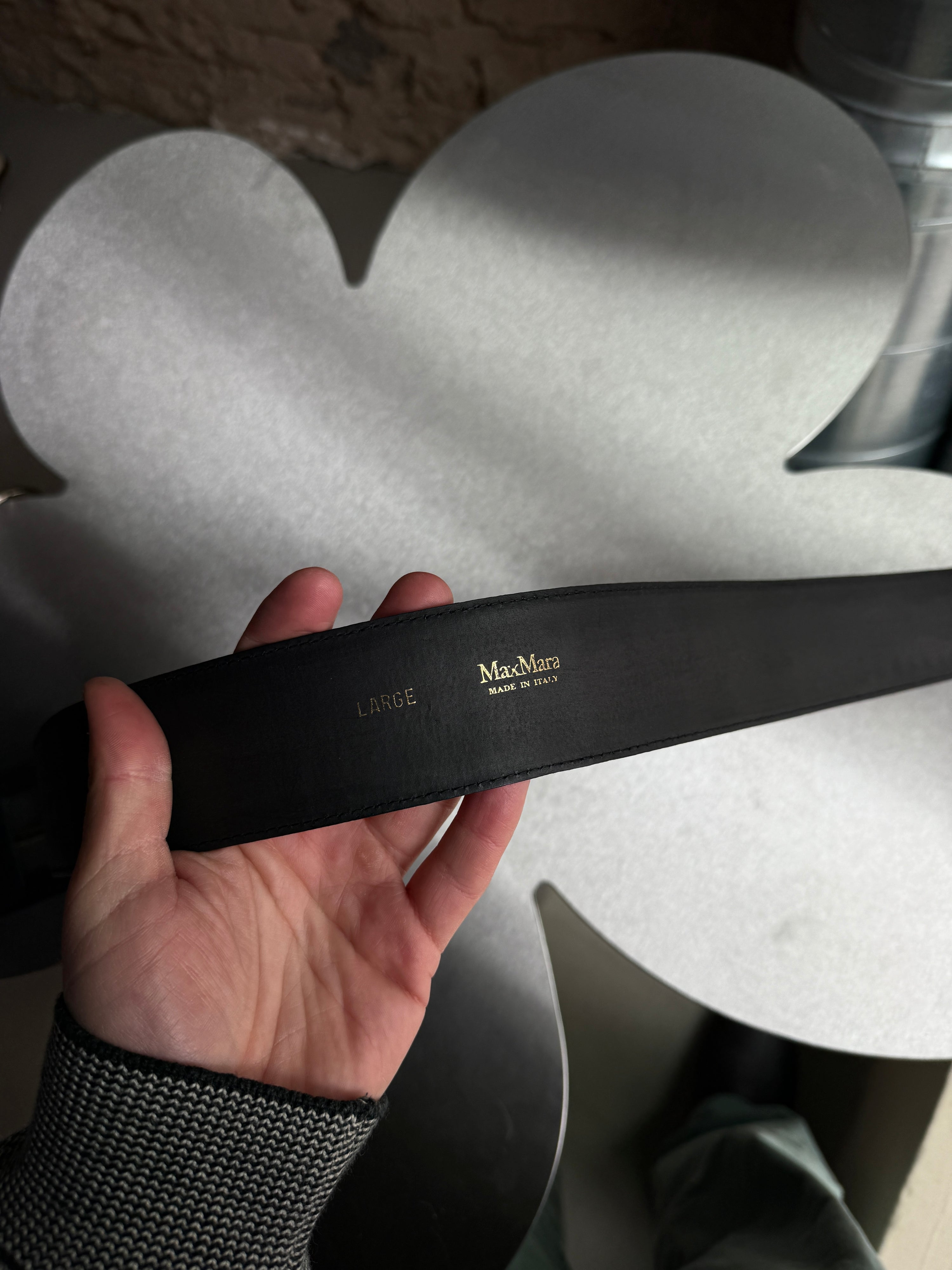 Vintage Max Mara Crocodile Pattern Leather Belt Petrol - L