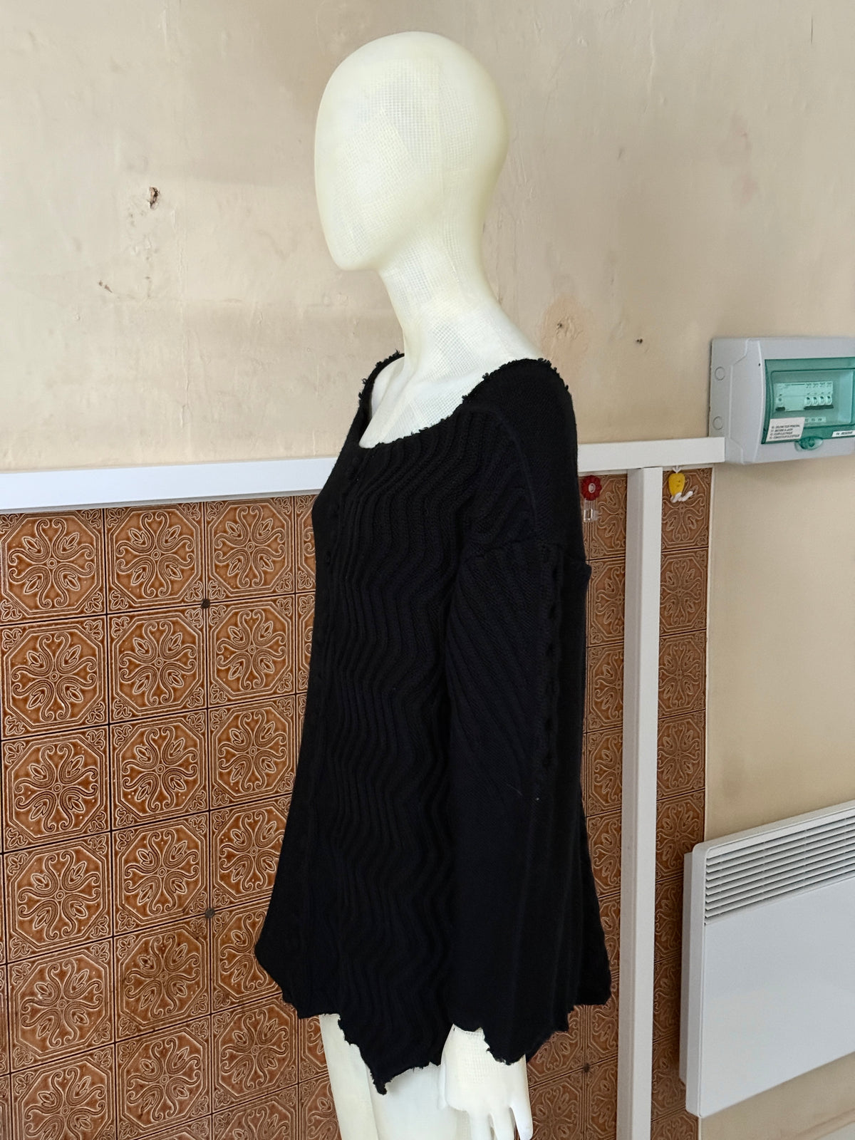 Vintage Bazar Christian Lacroix Chunky Black Geometric Knit - L