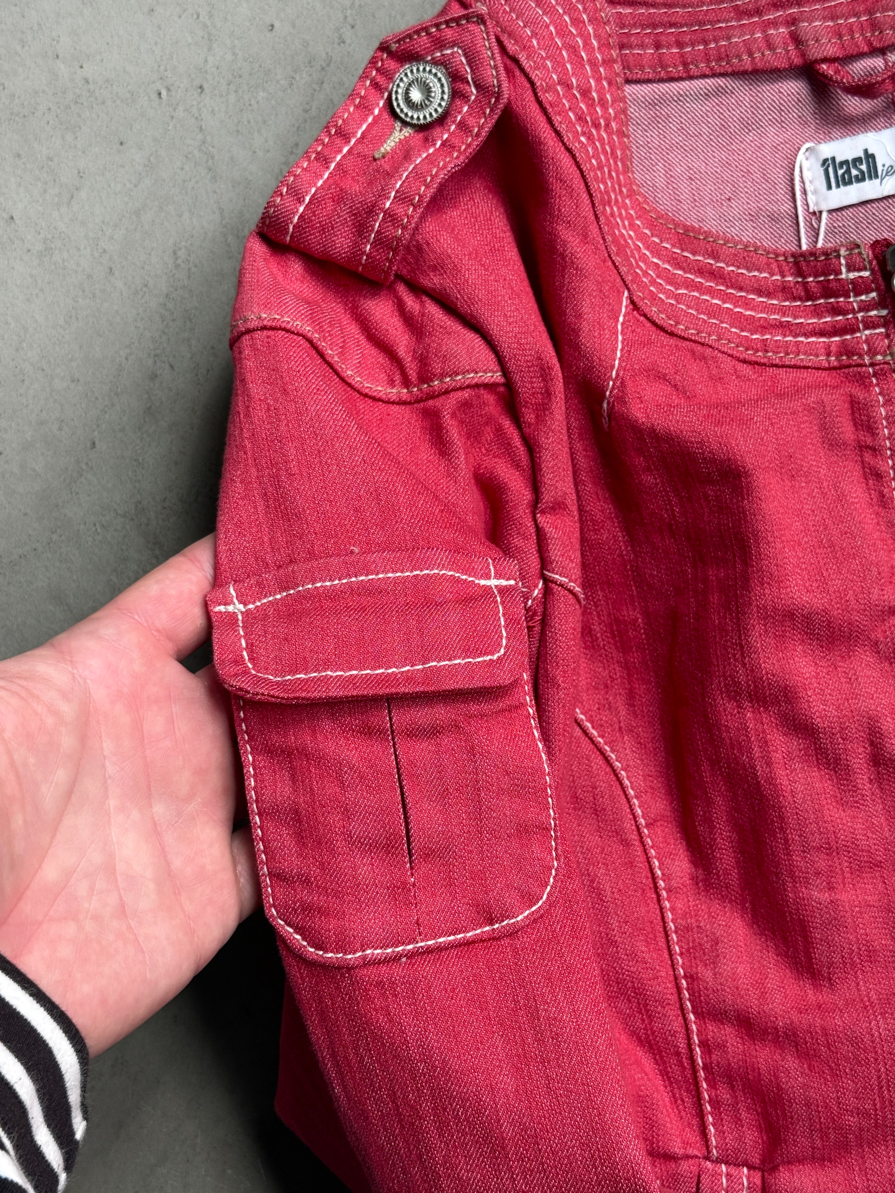 Vintage “Flash Woman” Cropped Zip Denim Jacket Red - S