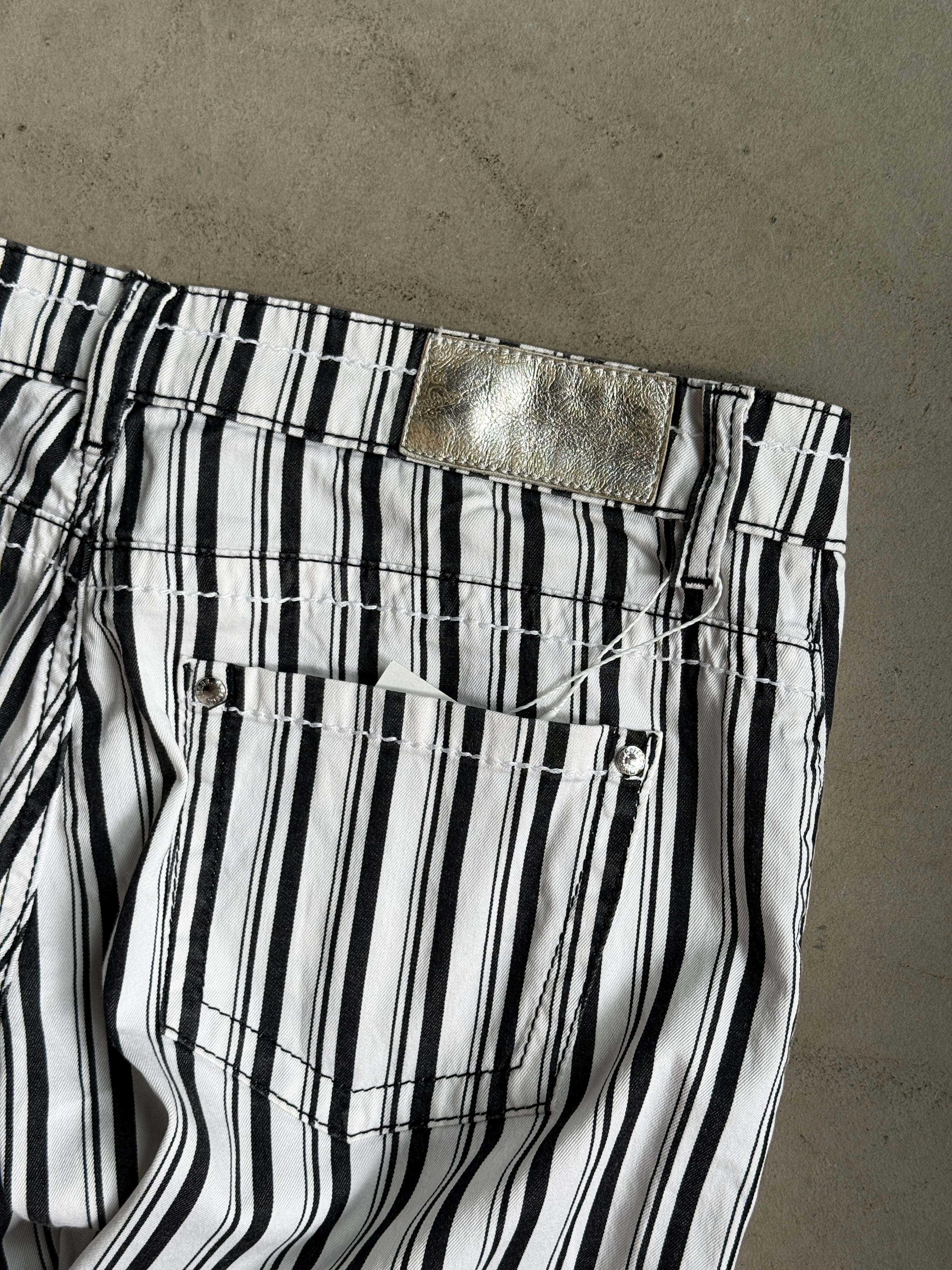Vintage Moschino "Barcode" Print Striped Capris White/Black - W31 L26