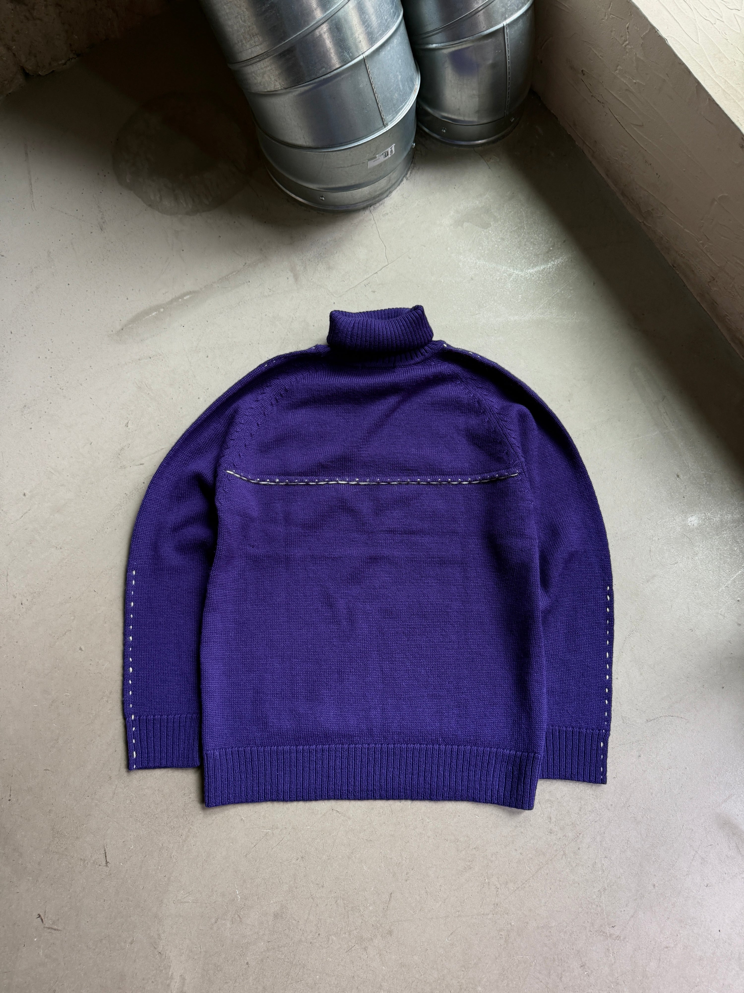 2000s Issey Miyake Men Contrast Stitch Wool Turtleneck Purple - M