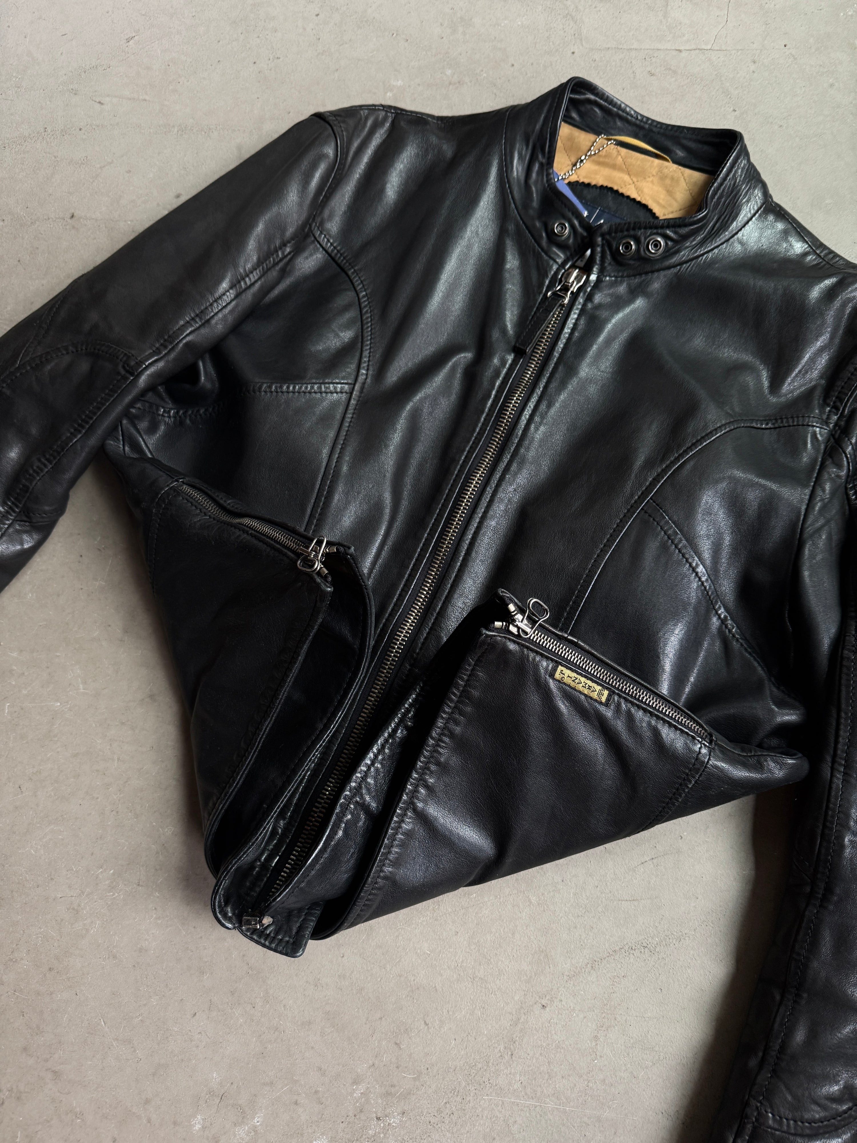 Vintage 2000s Armani Jeans Leather Biker Jacket Black - M