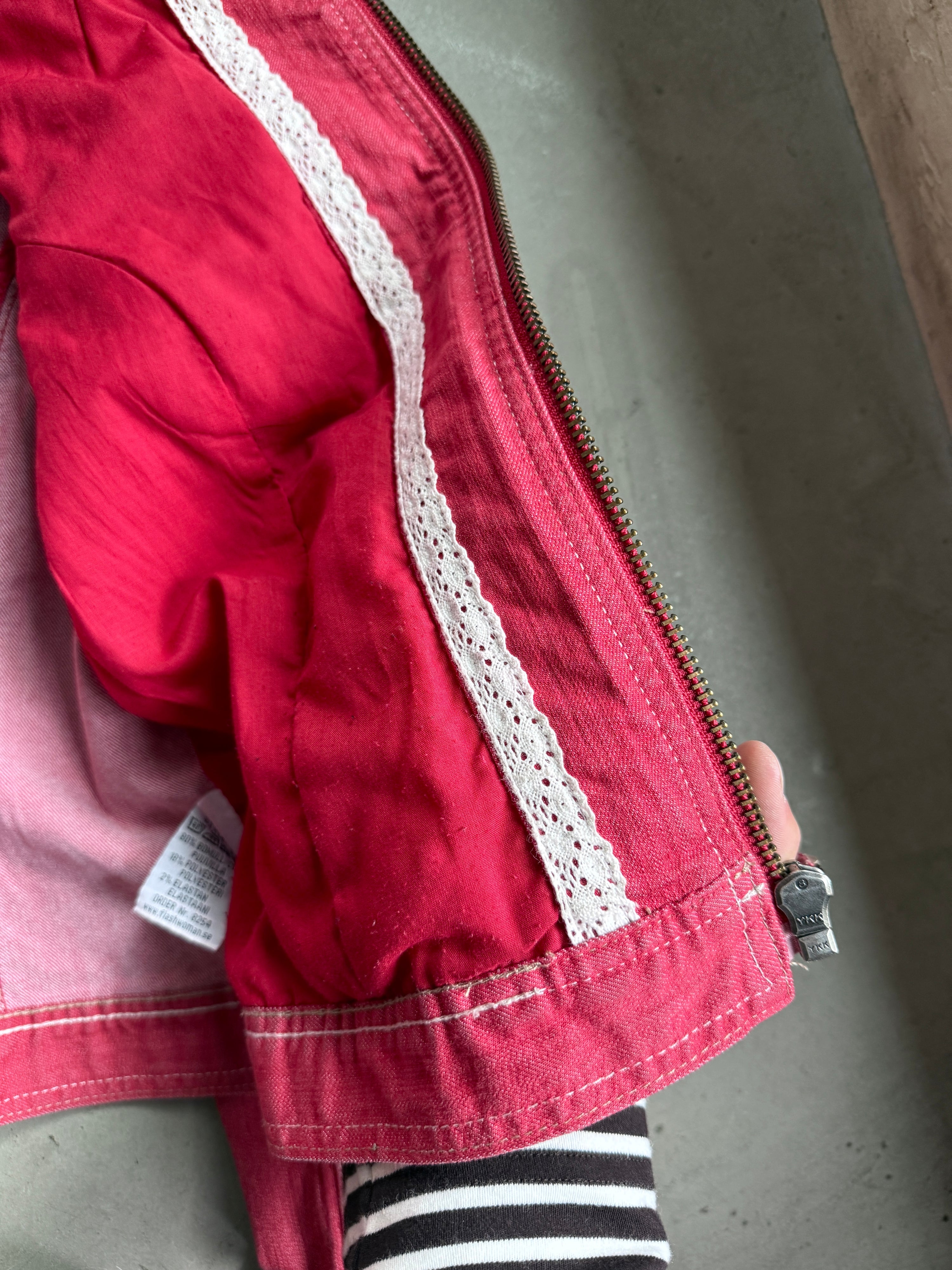 Vintage “Flash Woman” Cropped Zip Denim Jacket Red - S