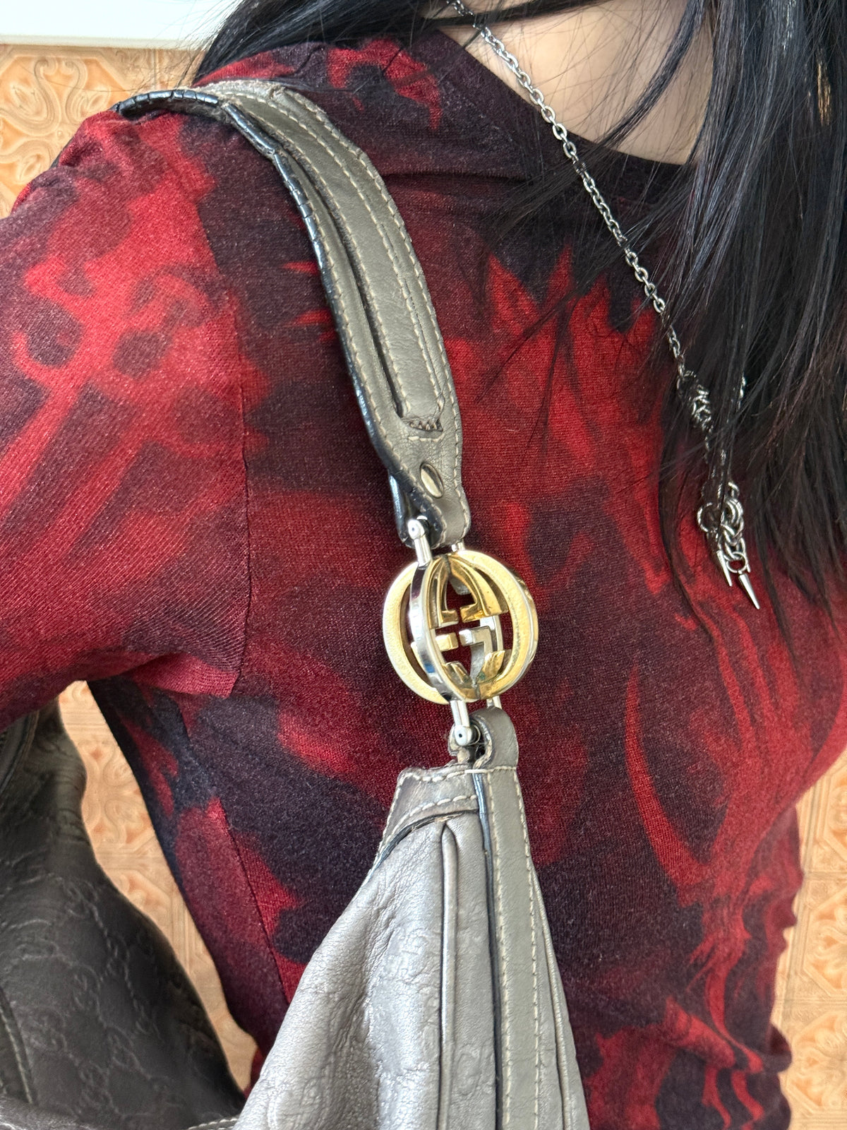 Gucci Guccissima Leather Twins Large Purple Metallic Hobo Bag