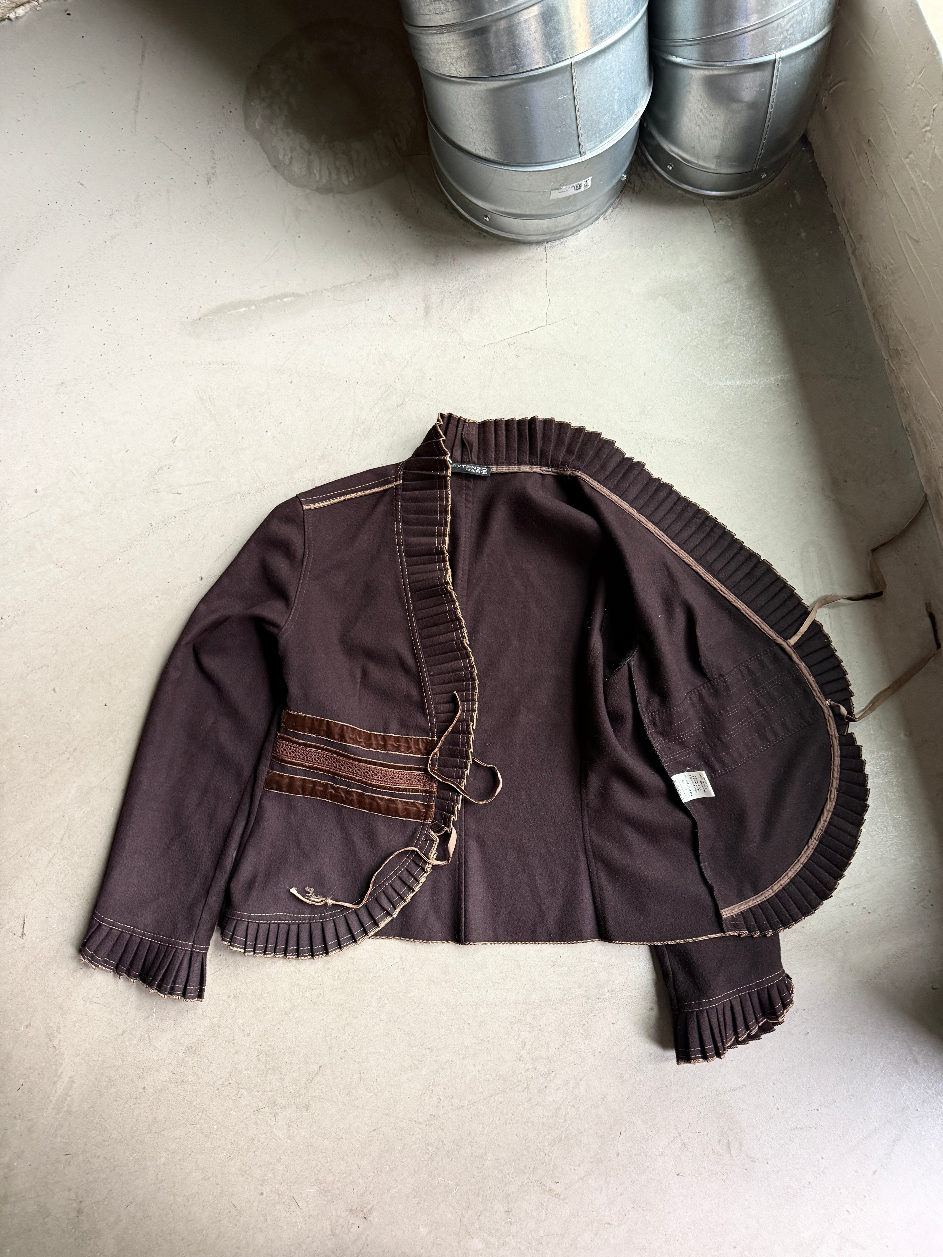 Vintage Pleated Extenzo Paris Tie Ruffle Jacket Brown - S