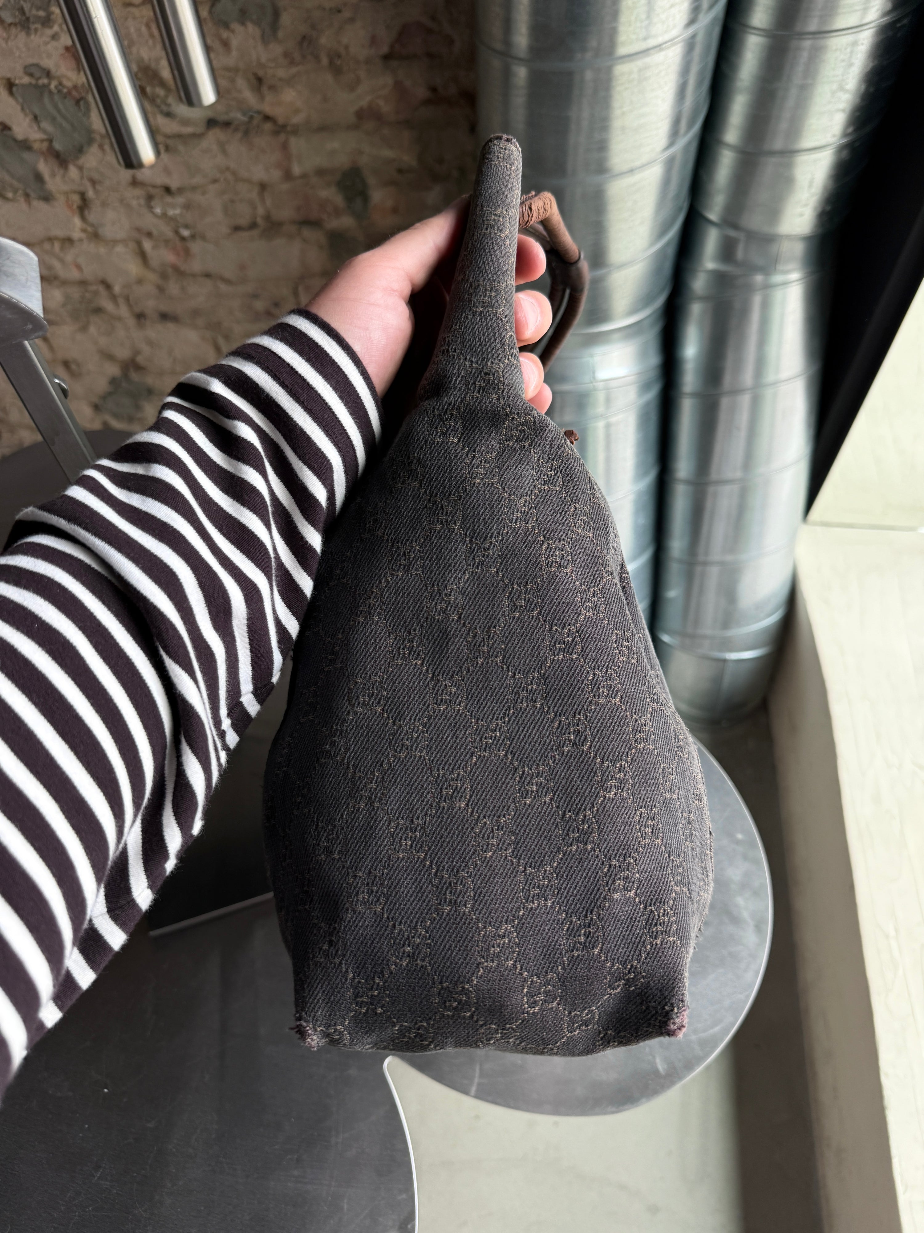 Vintage Gucci GG Cloth Hobo Bag Dark Brown