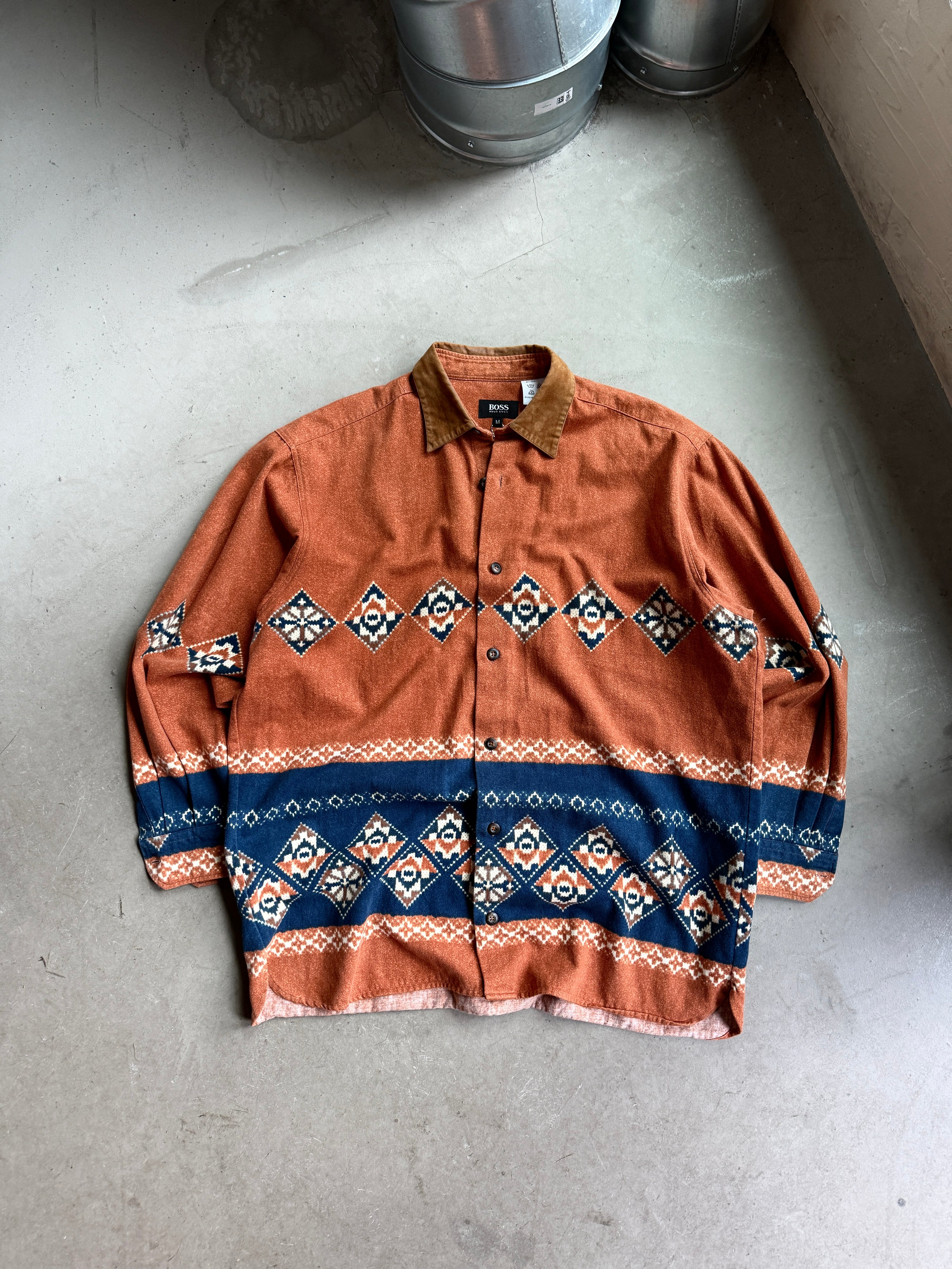 Vintage Hugo Boss Aztec Western Button Up Shirt Rust - XL