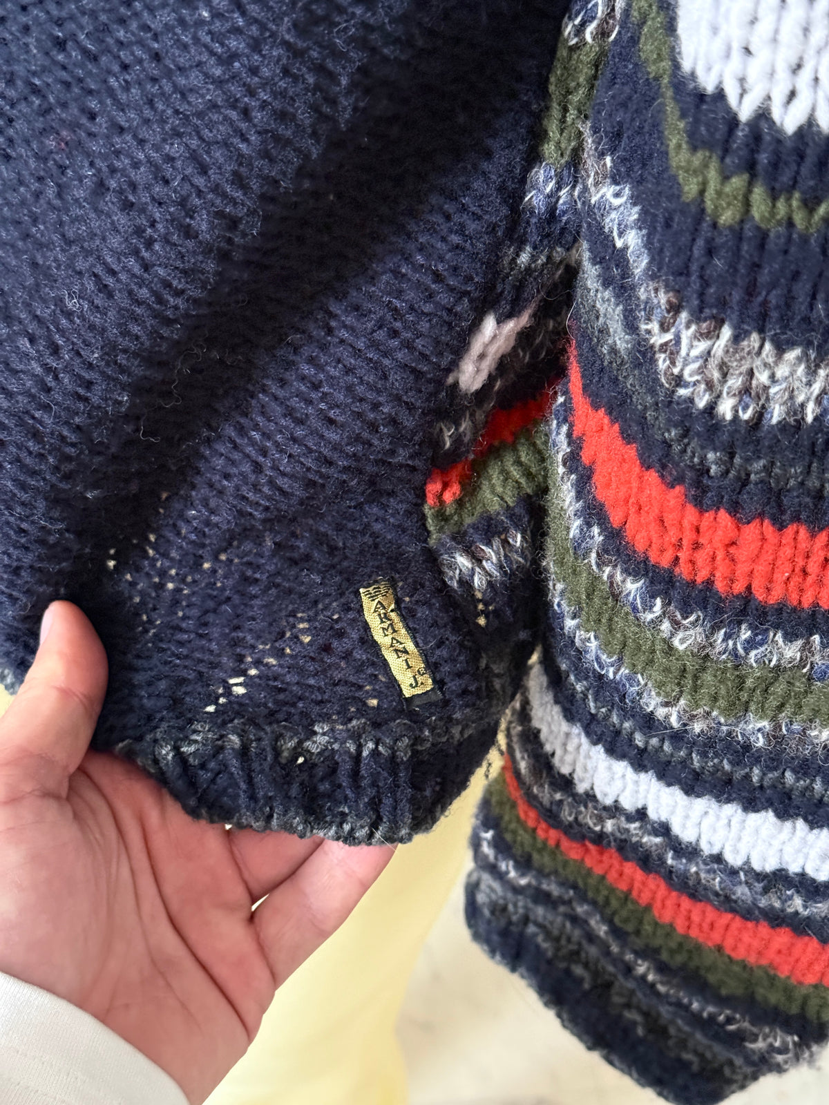 Vintage 2000s Armani Jeans Geometric Knit Wool Sweater Navy / Orange - M
