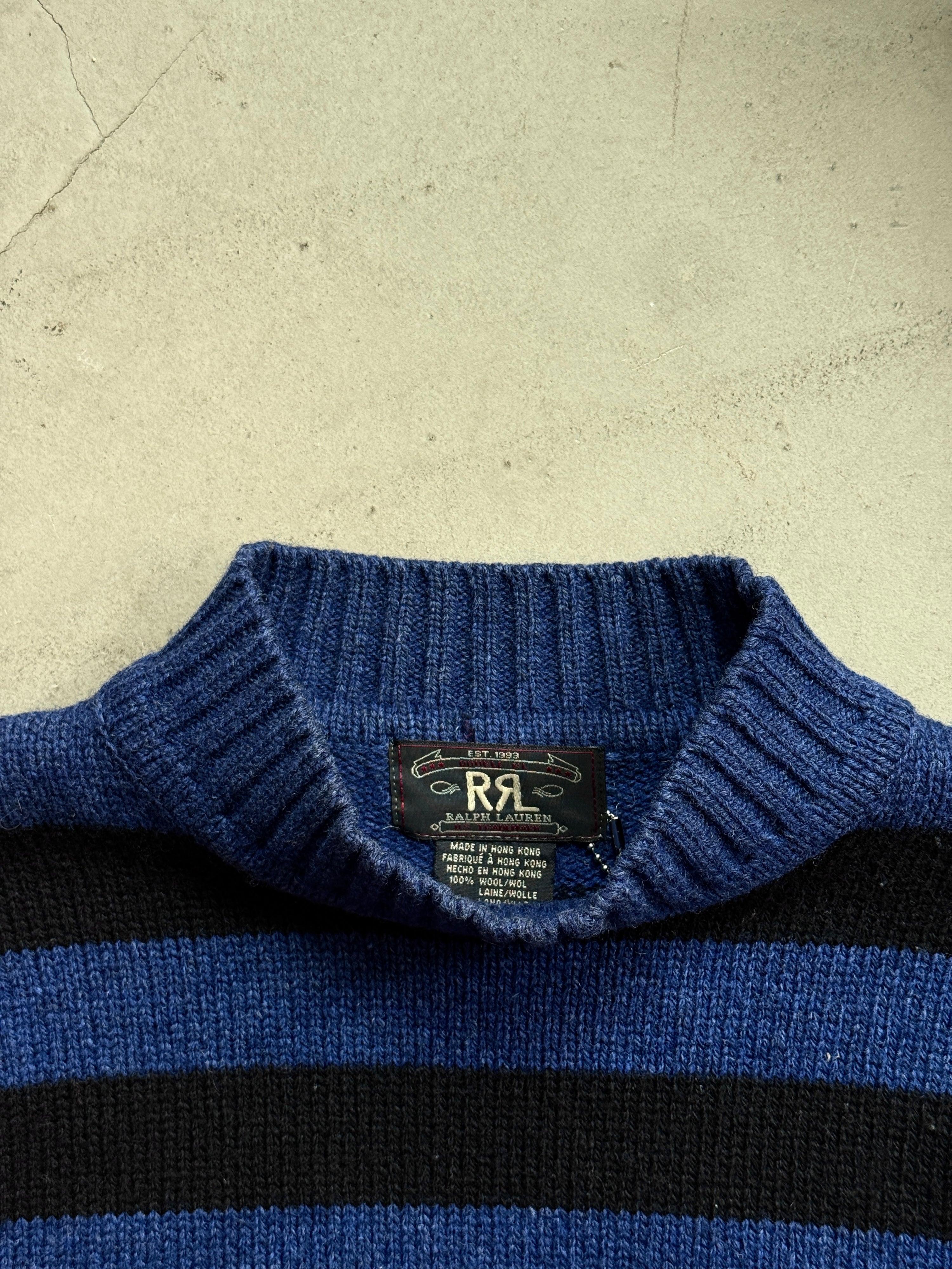 Vintage Double RL Striped Wool Knit Black/Blue - S