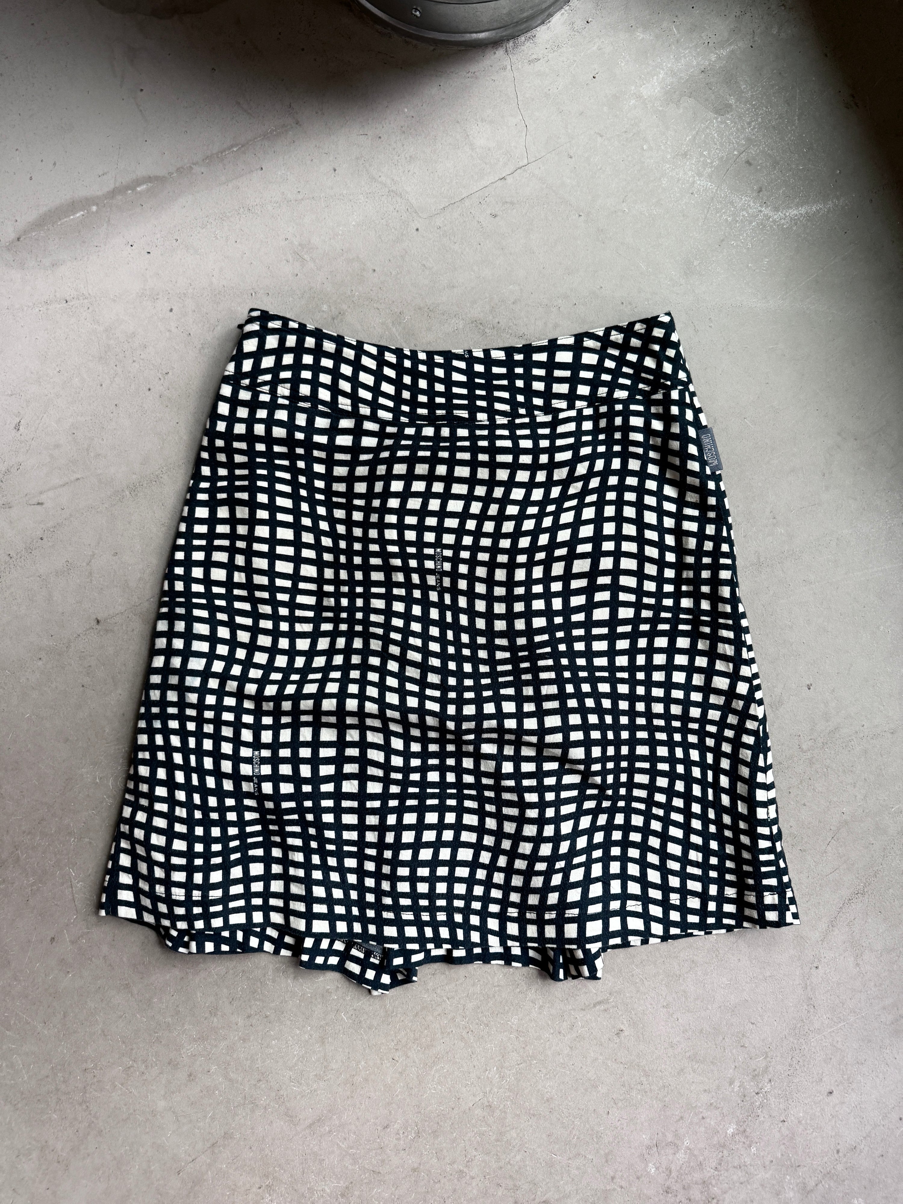 Vintage 1990s Pleated Moschino Checkered Skirt Black/White - S
