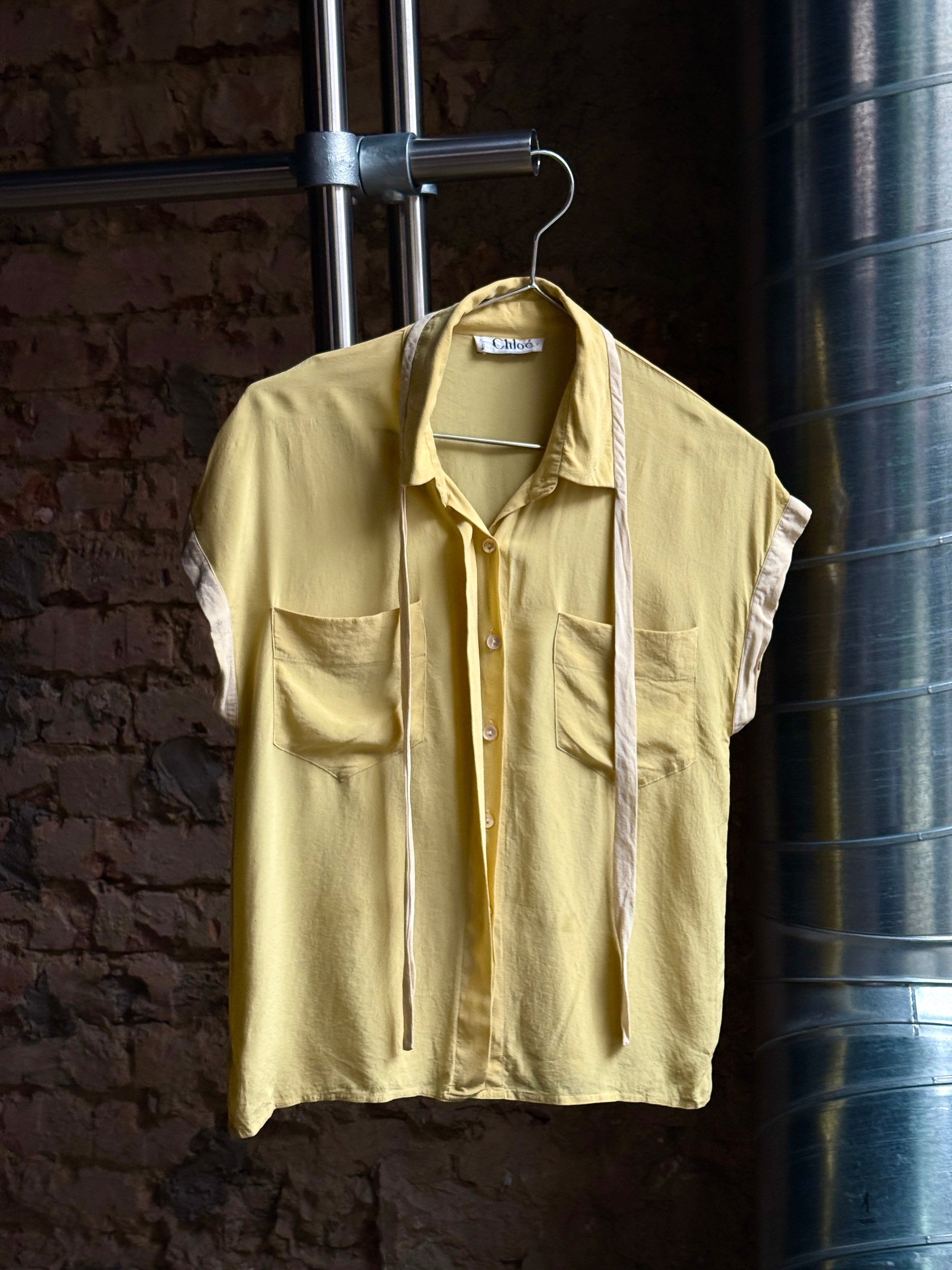 Vintage 1980s Chloé Sleeveless Silk Blouse Butter Yellow - S
