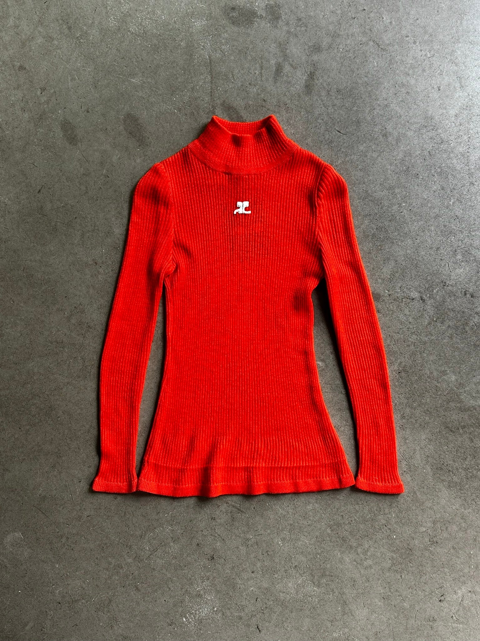 1970s Courrèges Mock Logo Turtleneck Orange - XS