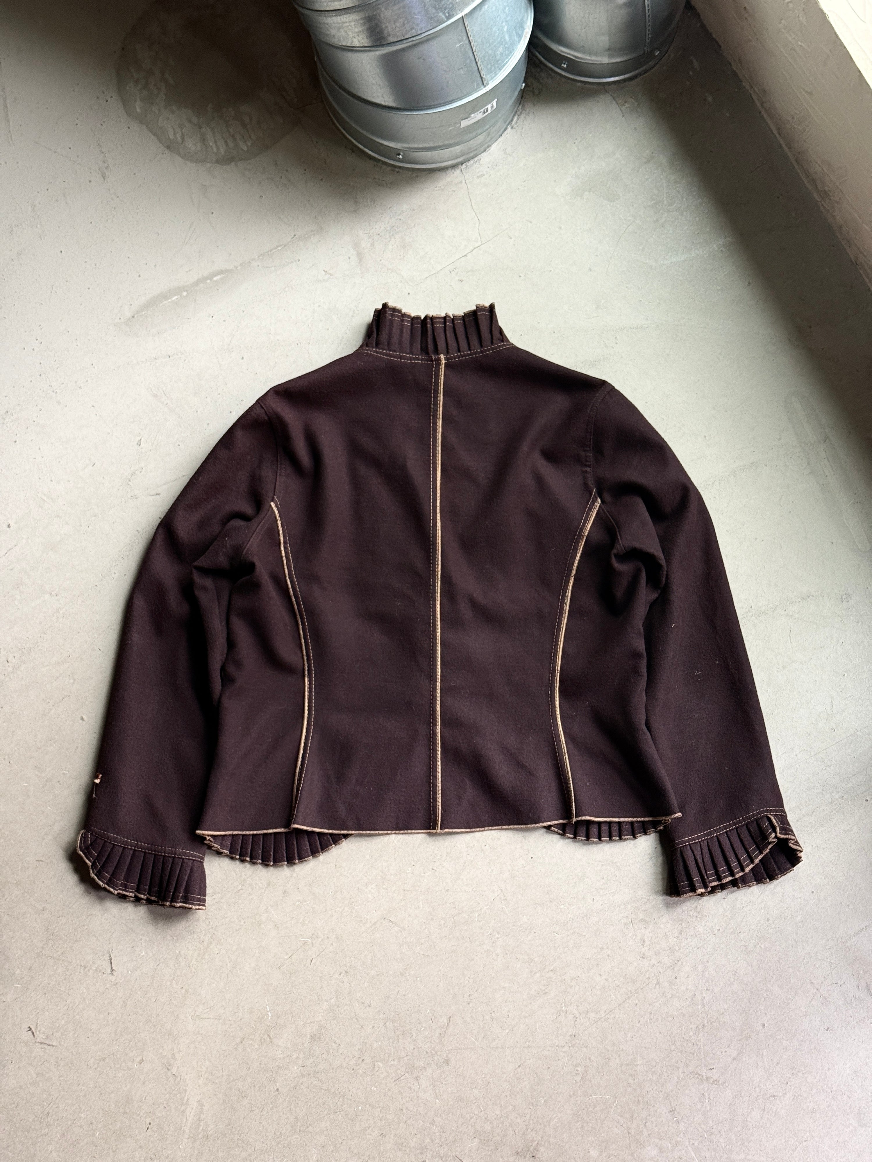 Vintage Pleated Extenzo Paris Tie Ruffle Jacket Brown - S