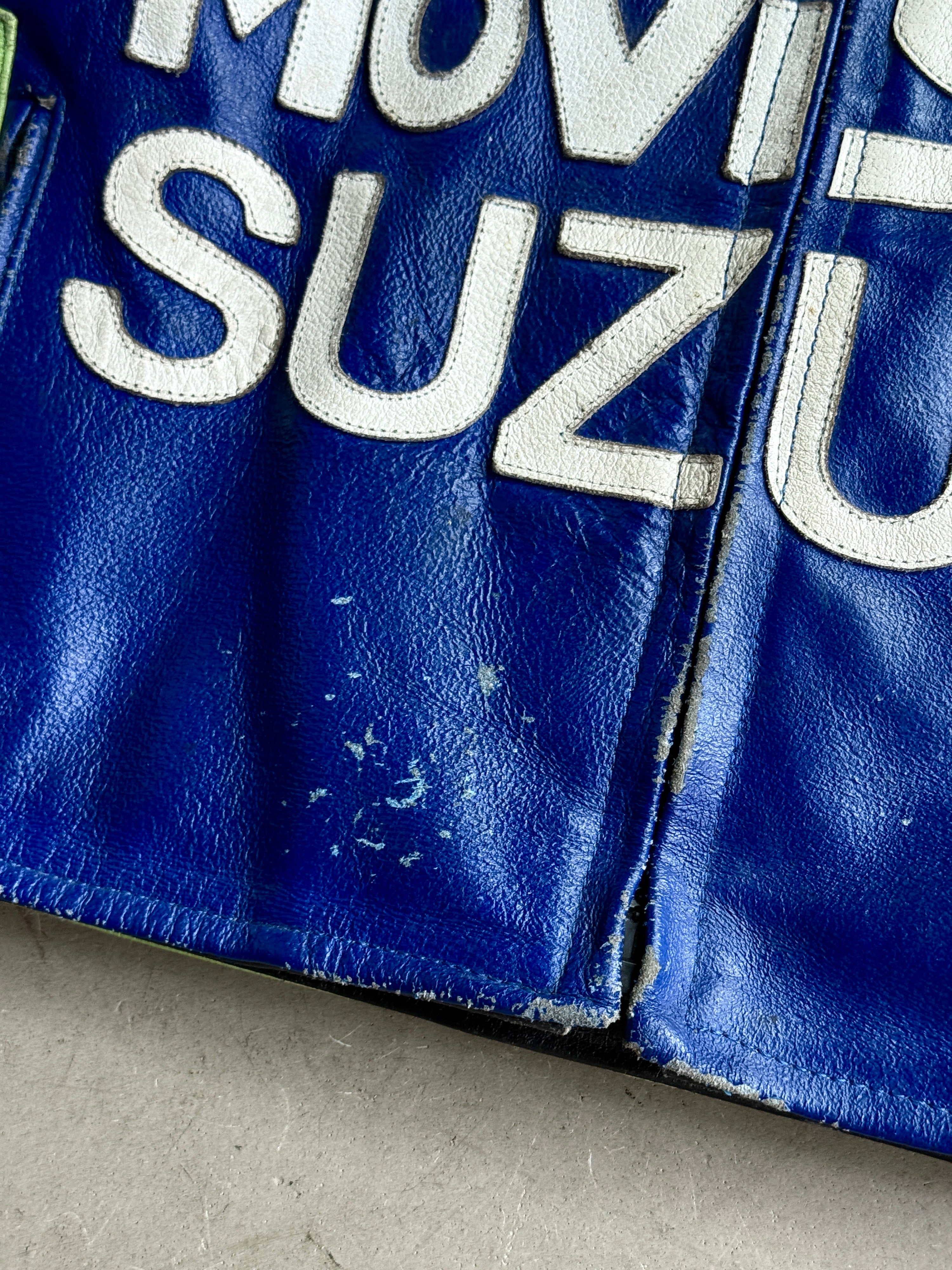 Vintage Suzuki Movi Star Racing Biker Leather Jacket Green / Blue - M