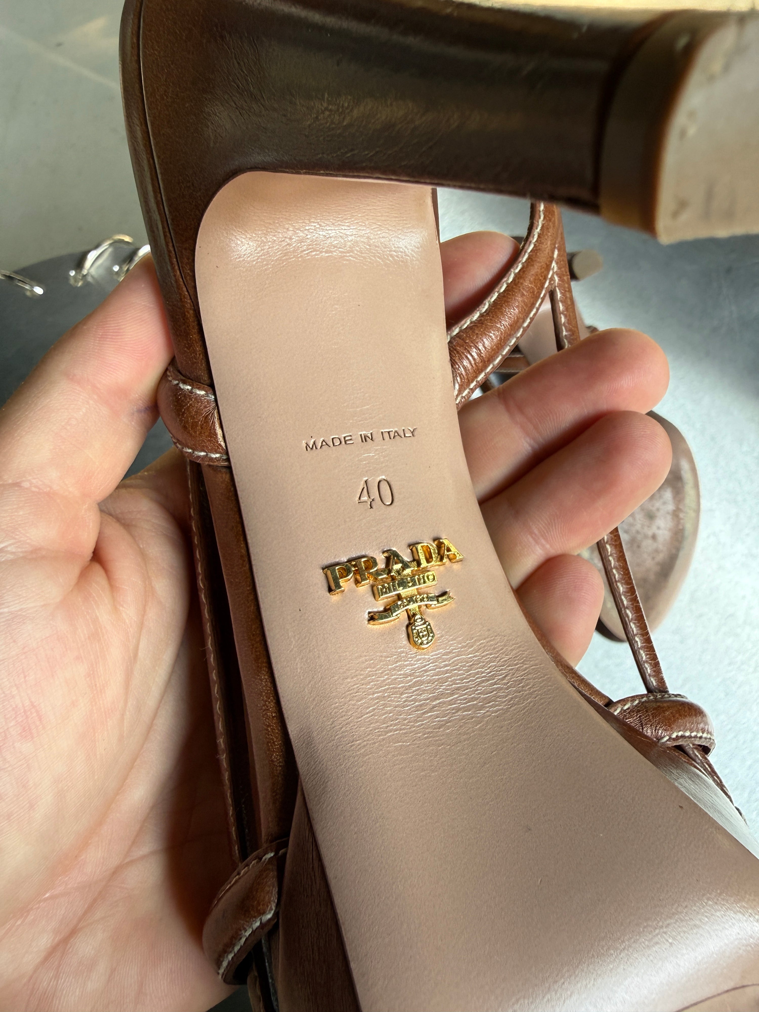 Prada Slingback Bow Leather Heels Brown (with box) - EU 40