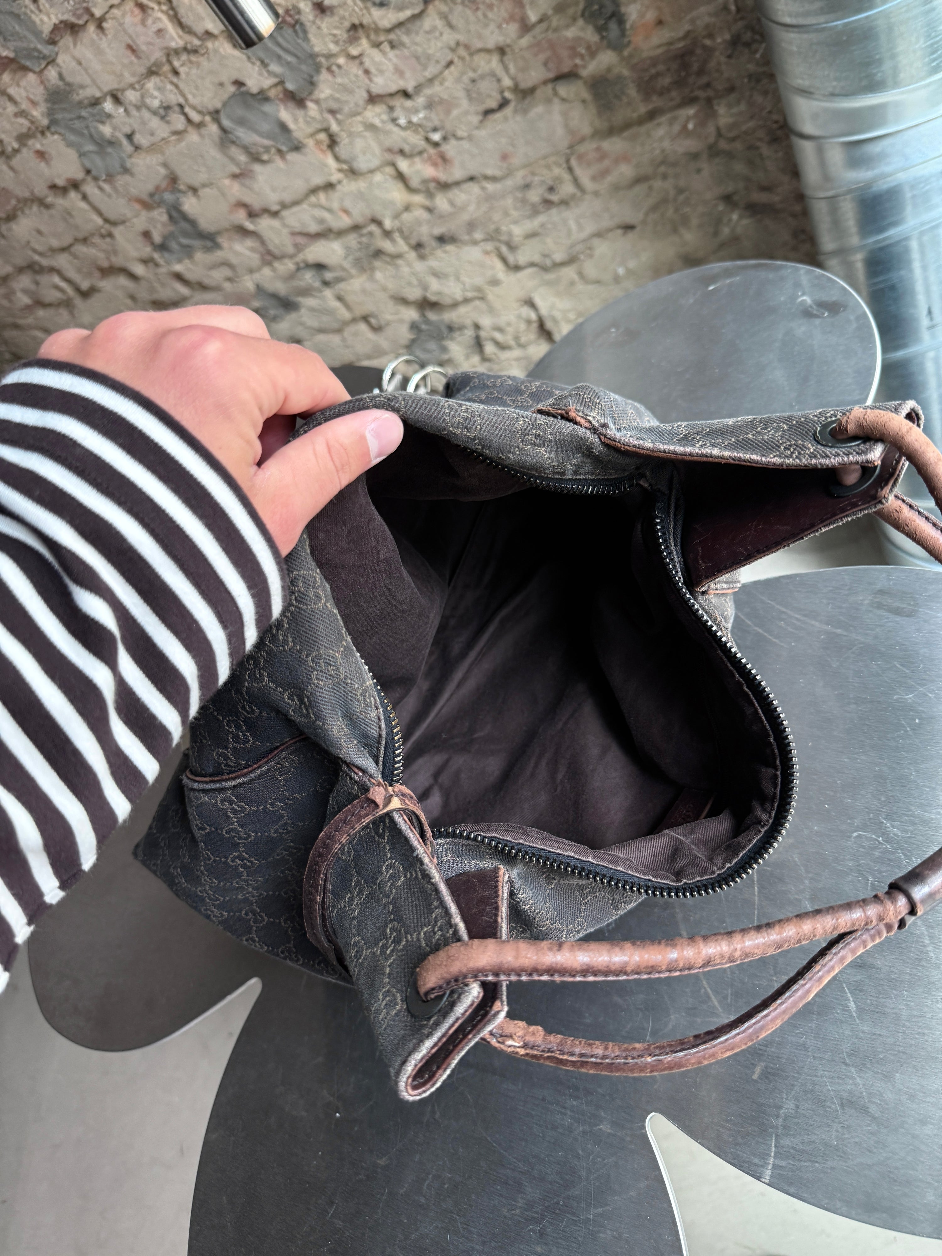 Vintage Gucci GG Cloth Hobo Bag Dark Brown
