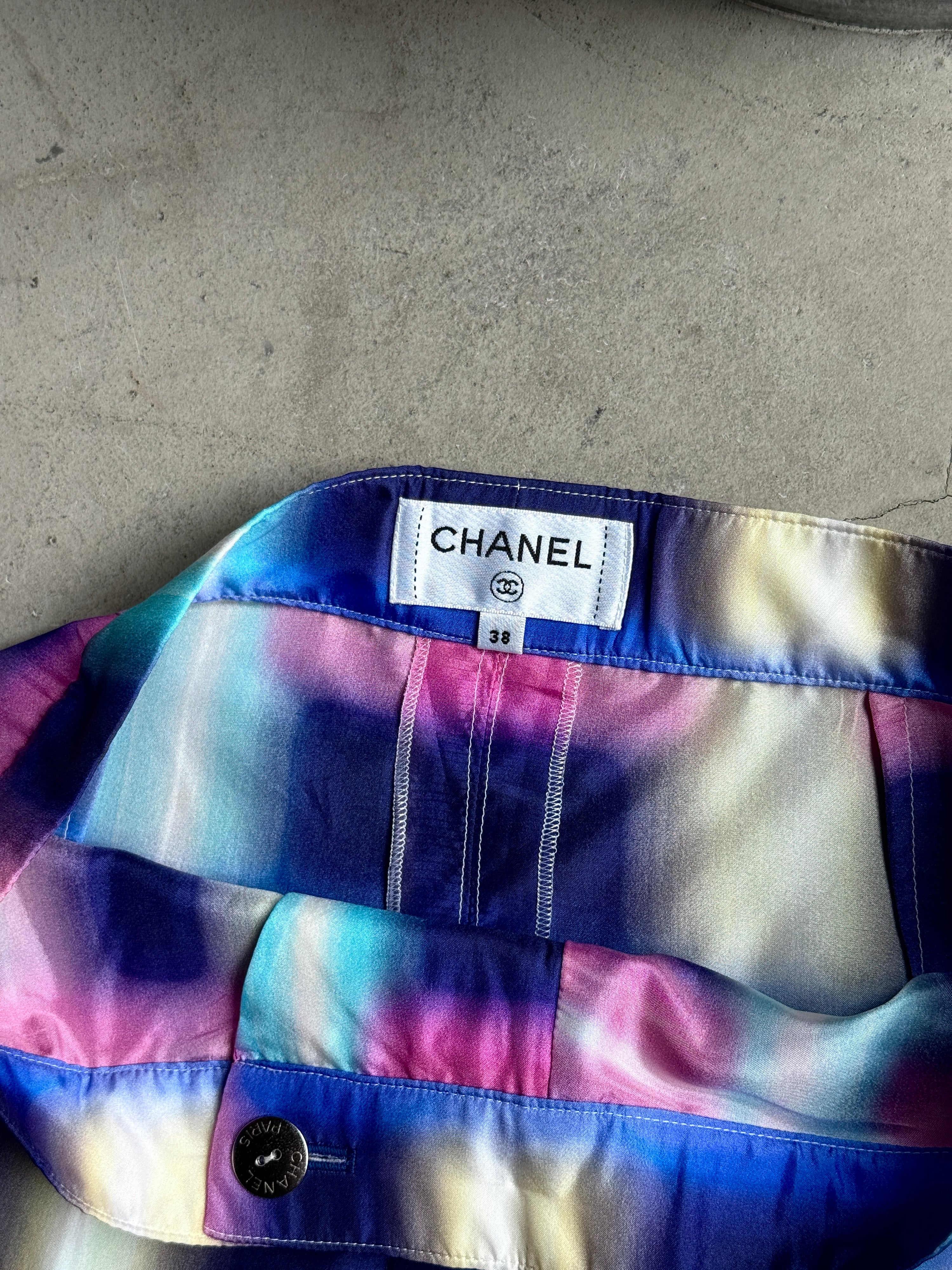 Checkered Plaid Chanel Silk Wide-Leg Palazzo Trousers - W29 L32