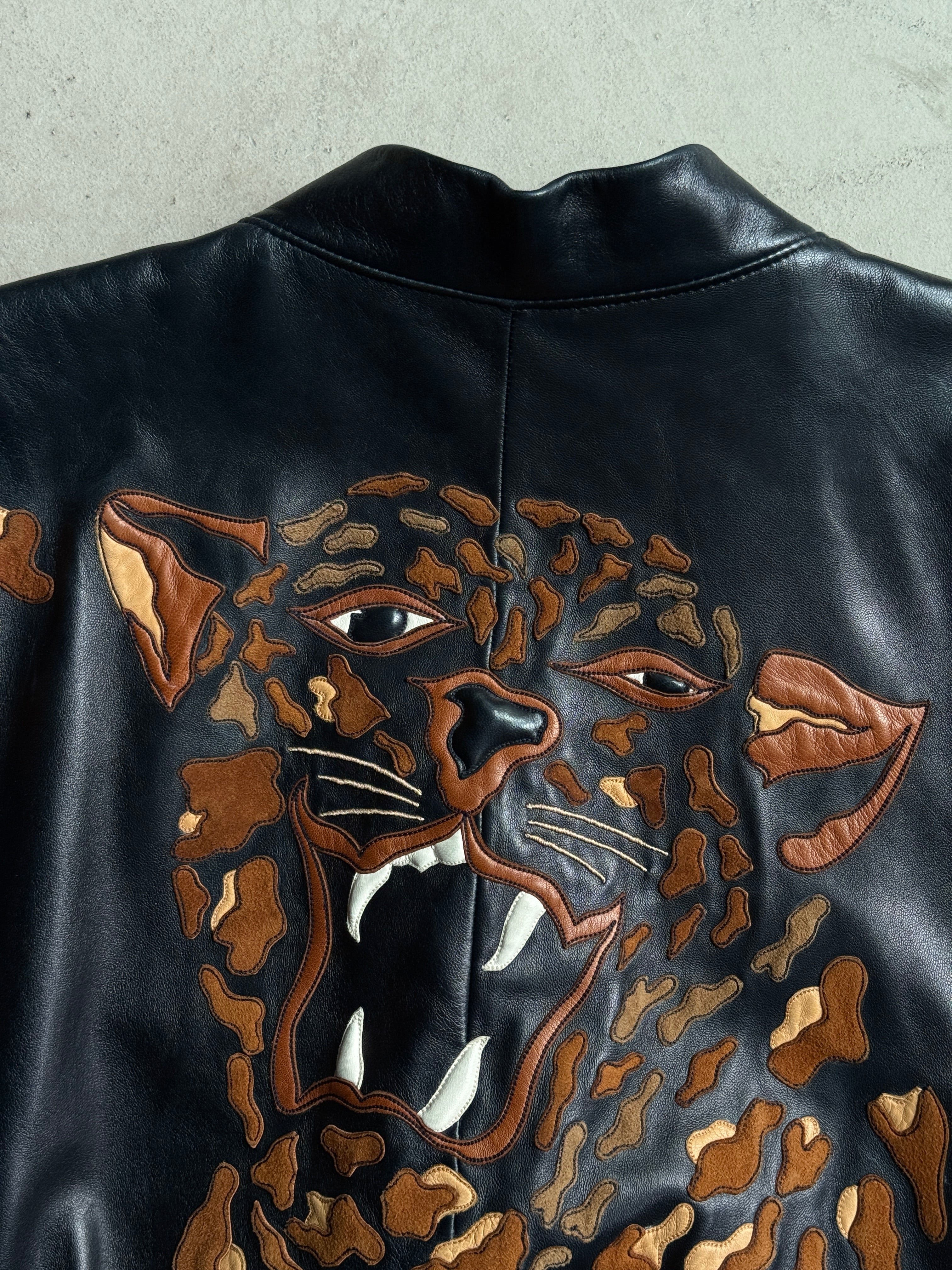 Vintage Jean Claude Jitrois Leopard Leather Jacket Black - M