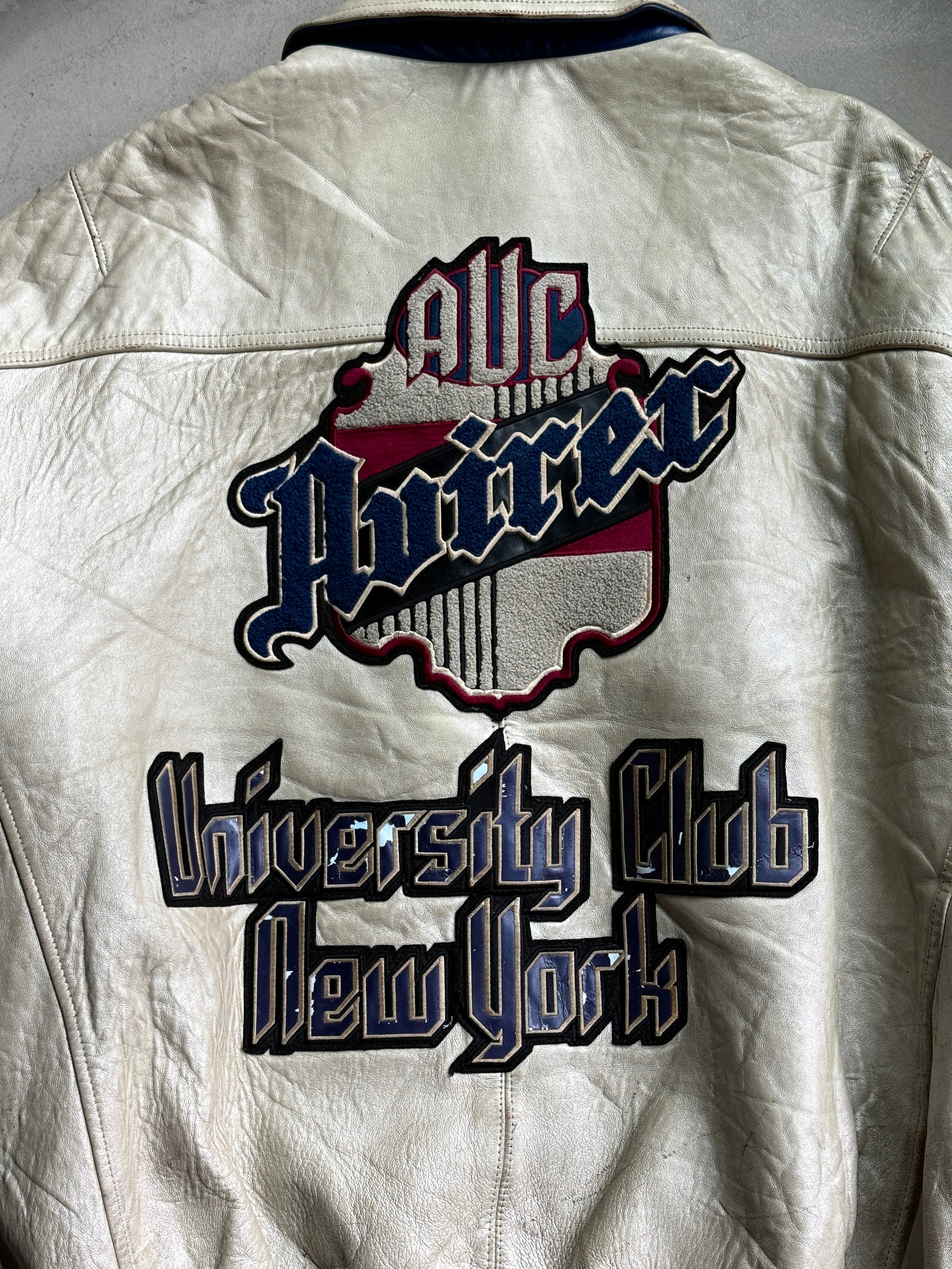 Vintage Avirex "University Club New York" Varsity Leather Jacket Cream - XXL