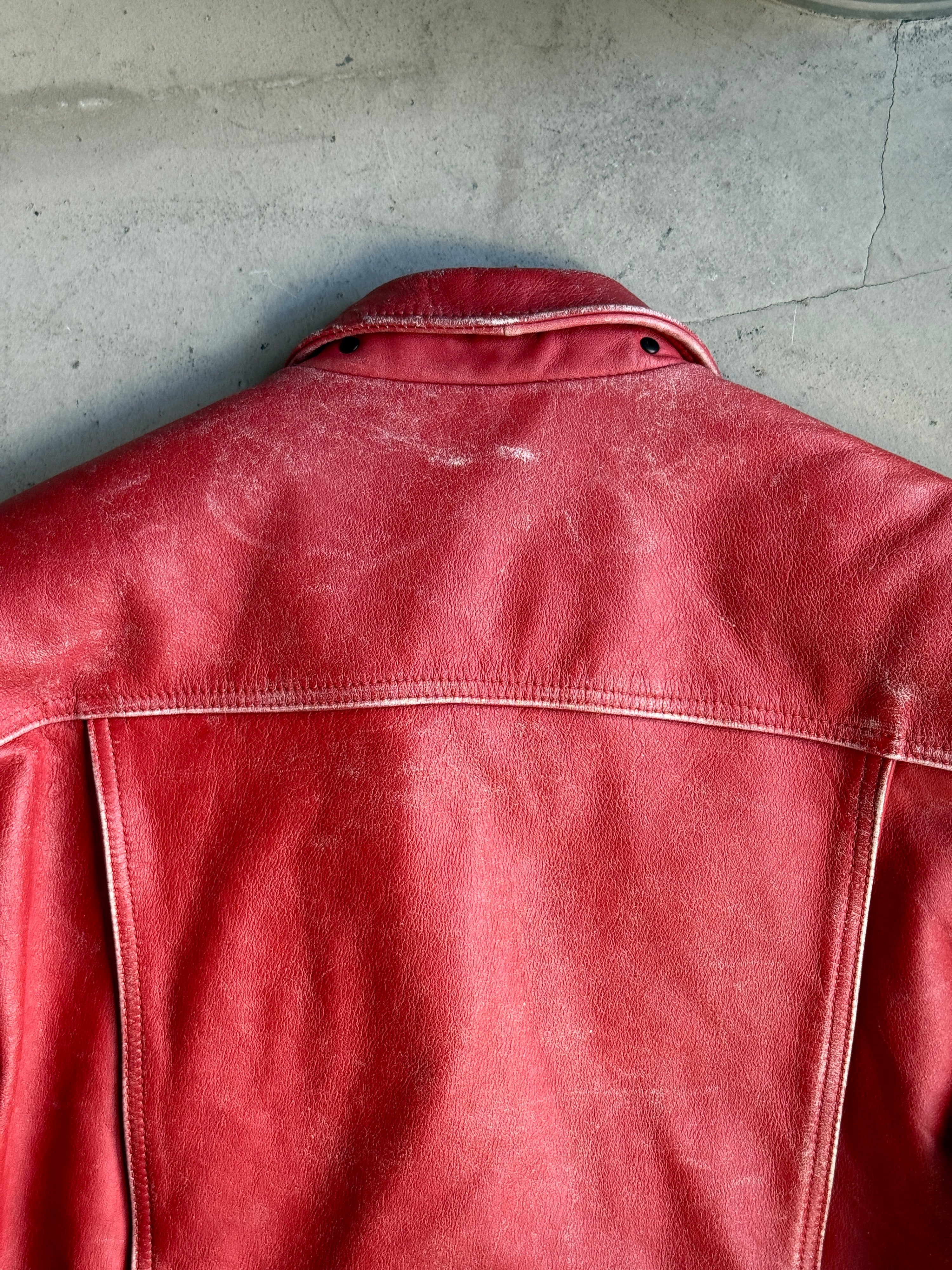 Vintage Bandana Lined Harley-Davidson Biker Leather Jacket Red - M