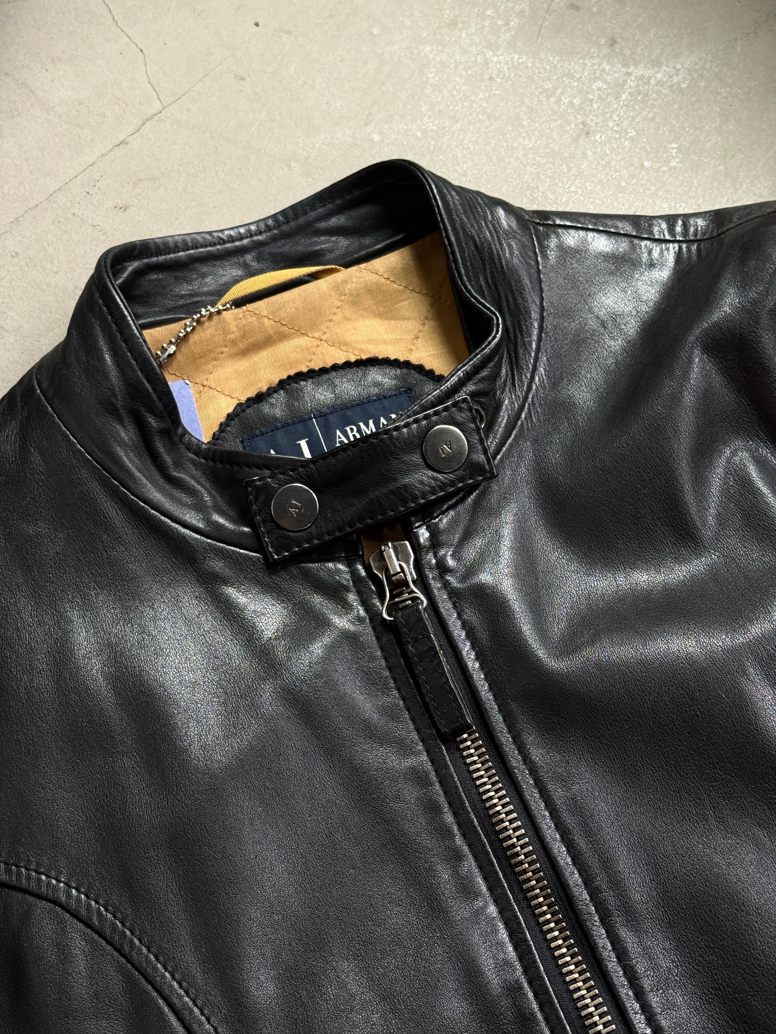Vintage 2000s Armani Jeans Leather Biker Jacket Black - M